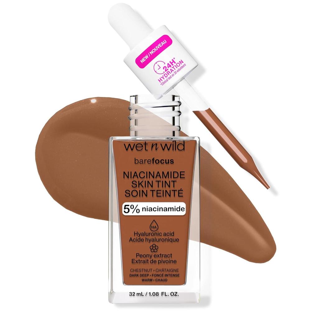 wet n wild Bare Focus Skin Tint, 5% Niacinamide Enriched, Buildable Sheer Lightweight Coverage, Natural Radiant Finish, Hyaluronic & Vitamin Hydration Boost, Cruelty-Free & Vegan – Fair Beige(Chestnut)