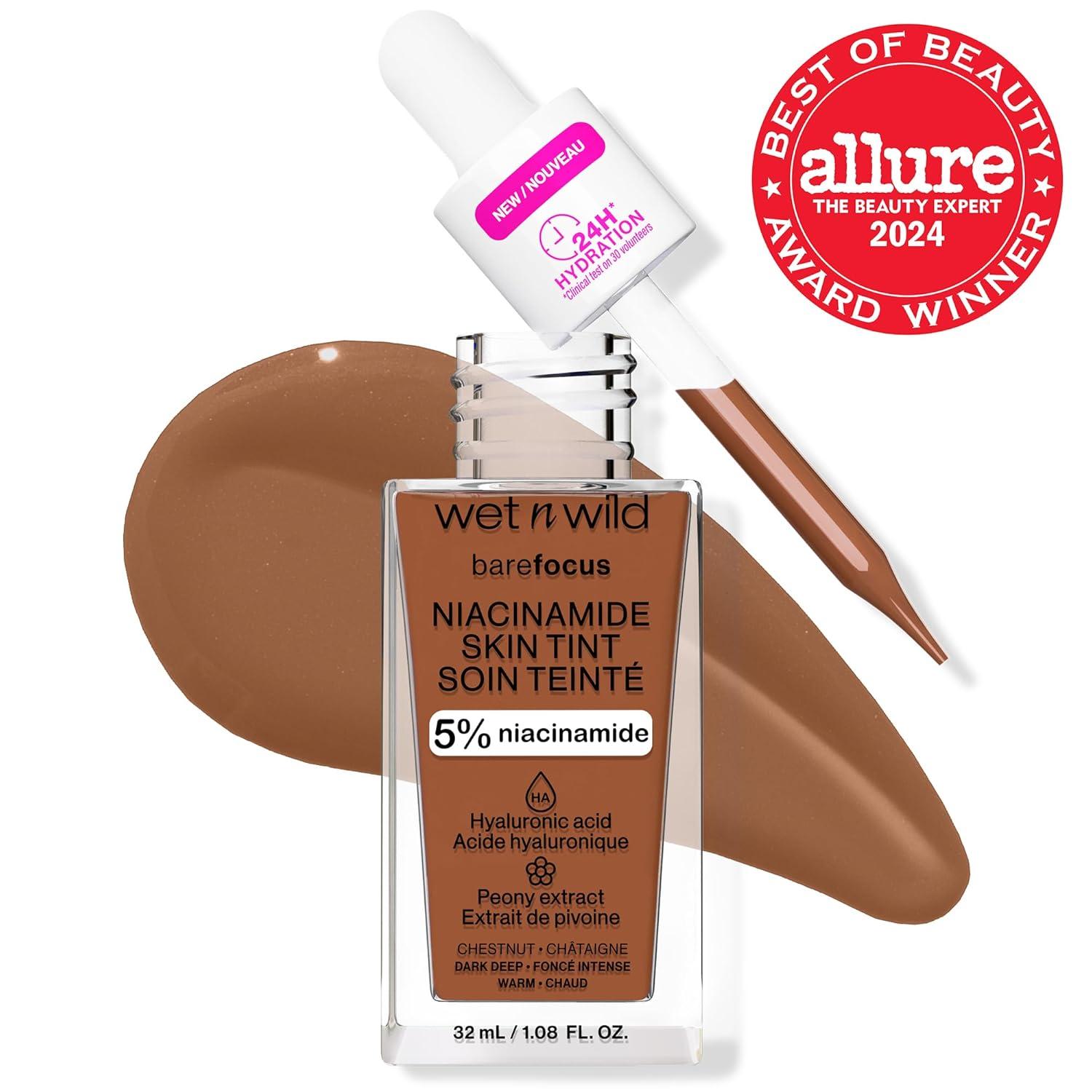 wet n wild Bare Focus Skin Tint, 5% Niacinamide Enriched, Buildable Sheer Lightweight Coverage, Natural Radiant Finish, Hyaluronic & Vitamin Hydration Boost, Cruelty-Free & Vegan – Fair Beige(Chestnut)