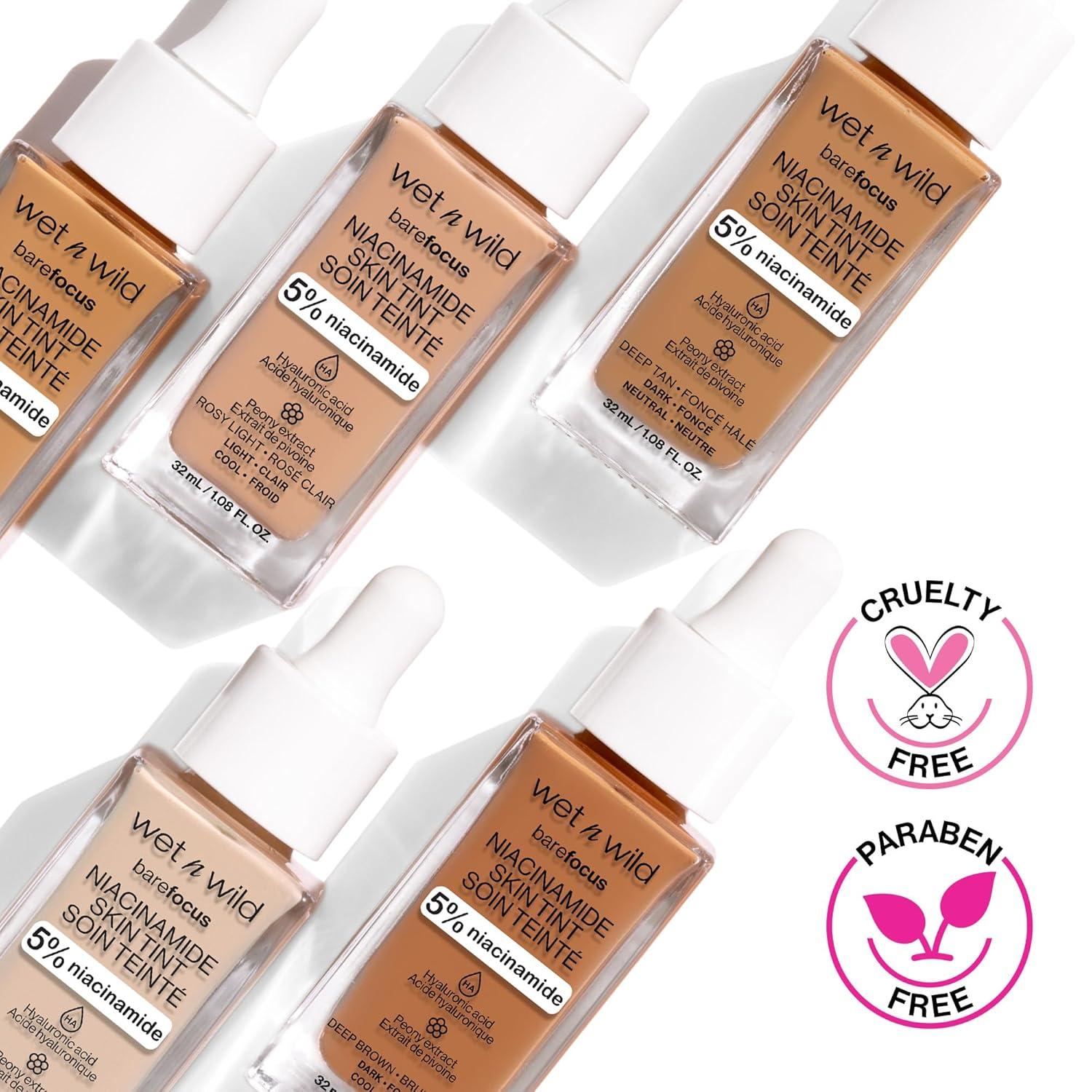 wet n wild Bare Focus Skin Tint, 5% Niacinamide Enriched, Buildable Sheer Lightweight Coverage, Natural Radiant Finish, Hyaluronic & Vitamin Hydration Boost, Cruelty-Free & Vegan – Fair Beige(Chestnut)