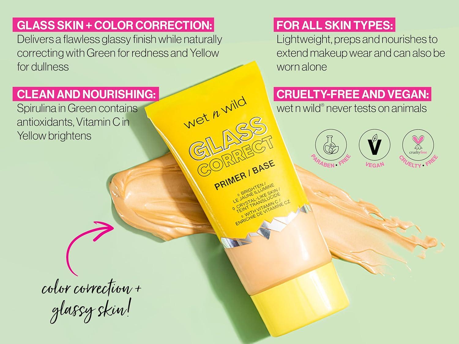 wet n wild Prime Focus Glass Skin Correct Primer Bright Crystal Finish, Green, 0.91 Fl Oz(Banana)