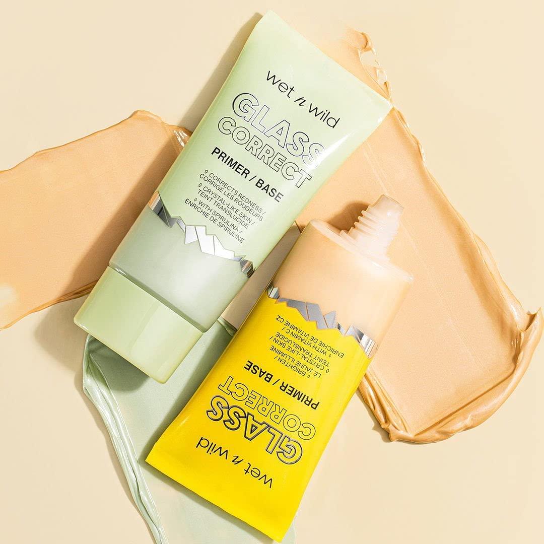 wet n wild Prime Focus Glass Skin Correct Primer Bright Crystal Finish, Green, 0.91 Fl Oz(Banana)