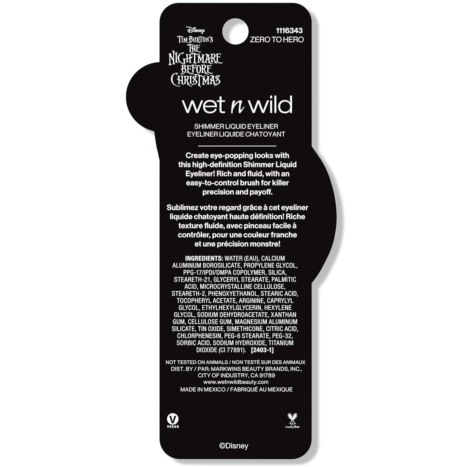 wet n wild Nightmare Before Christmas Liquid Eyeliner, Buildable Semi-Sheer Glitter Formula, Rich Pigmentation, Easy Precision Flexible Brush, Cruelty-Free – Zero to Hero