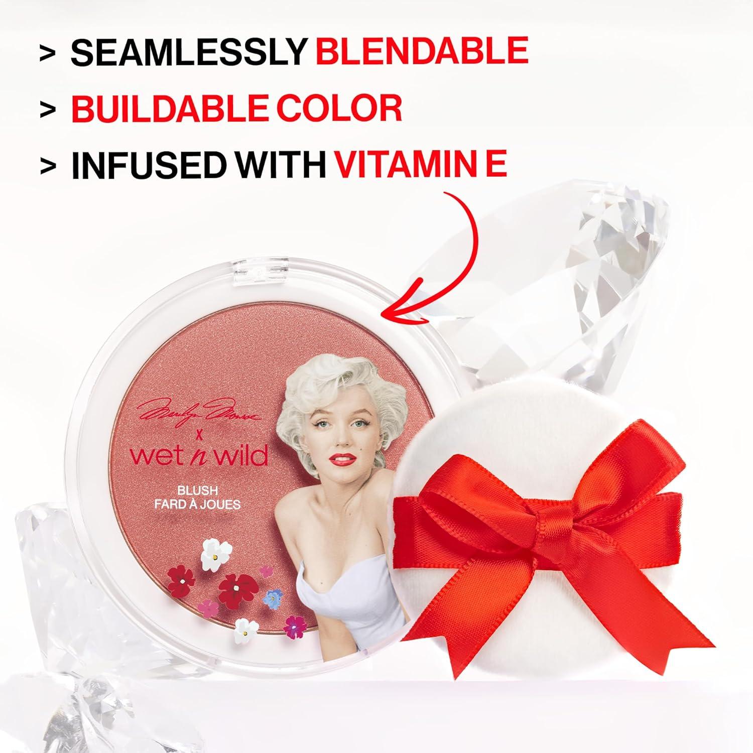 wet n wild Marilyn Monroe Collection Icon Blush – Velvety Pearlescent Powder Blush, Buildable & Blendable Formula Infused with Vitamin E, Includes Sponge Applicator, Cruelty-Free – Rose(Rose)