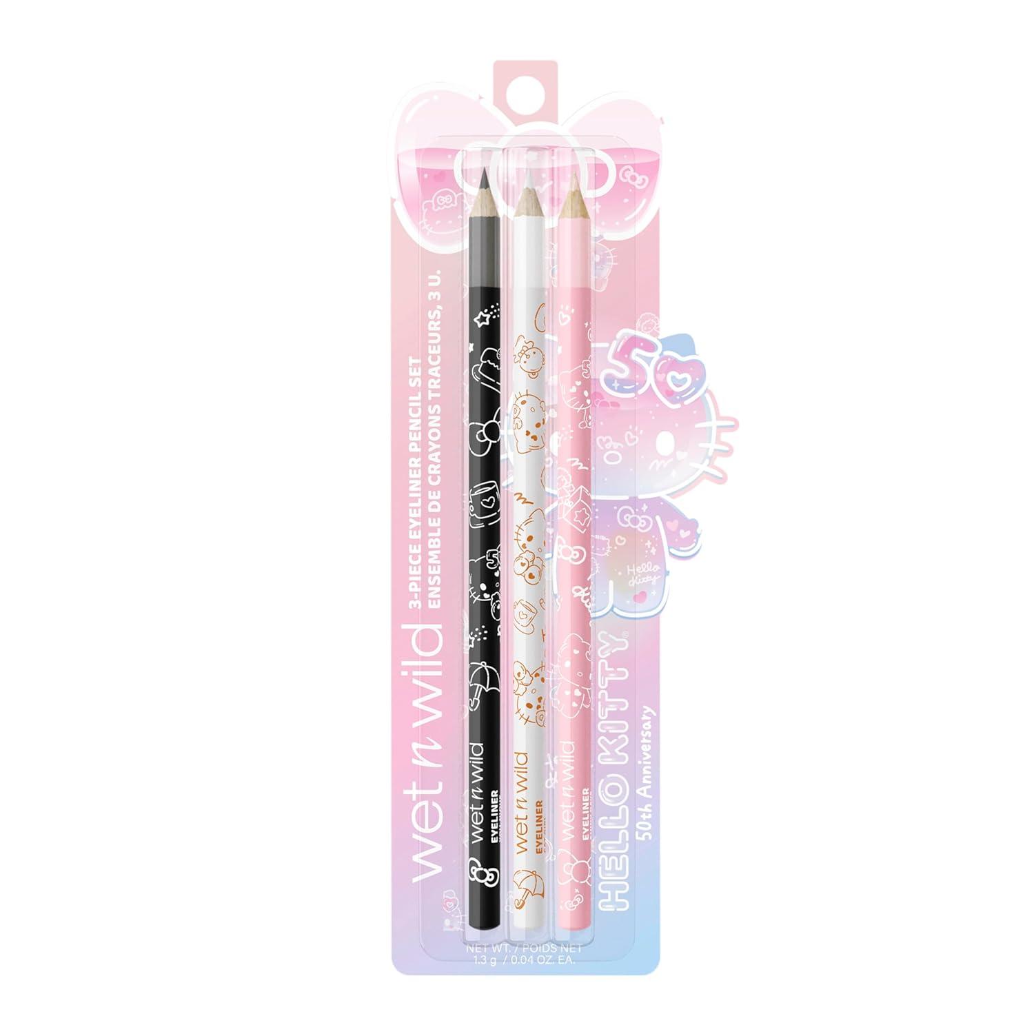 wet n wild Hello Kitty 3-Piece Eyeliner Pencil Set, Multi-Functional Smooth Creamy Versatile Application, Long-Wearing Finish, Cruelty-Free & Vegan