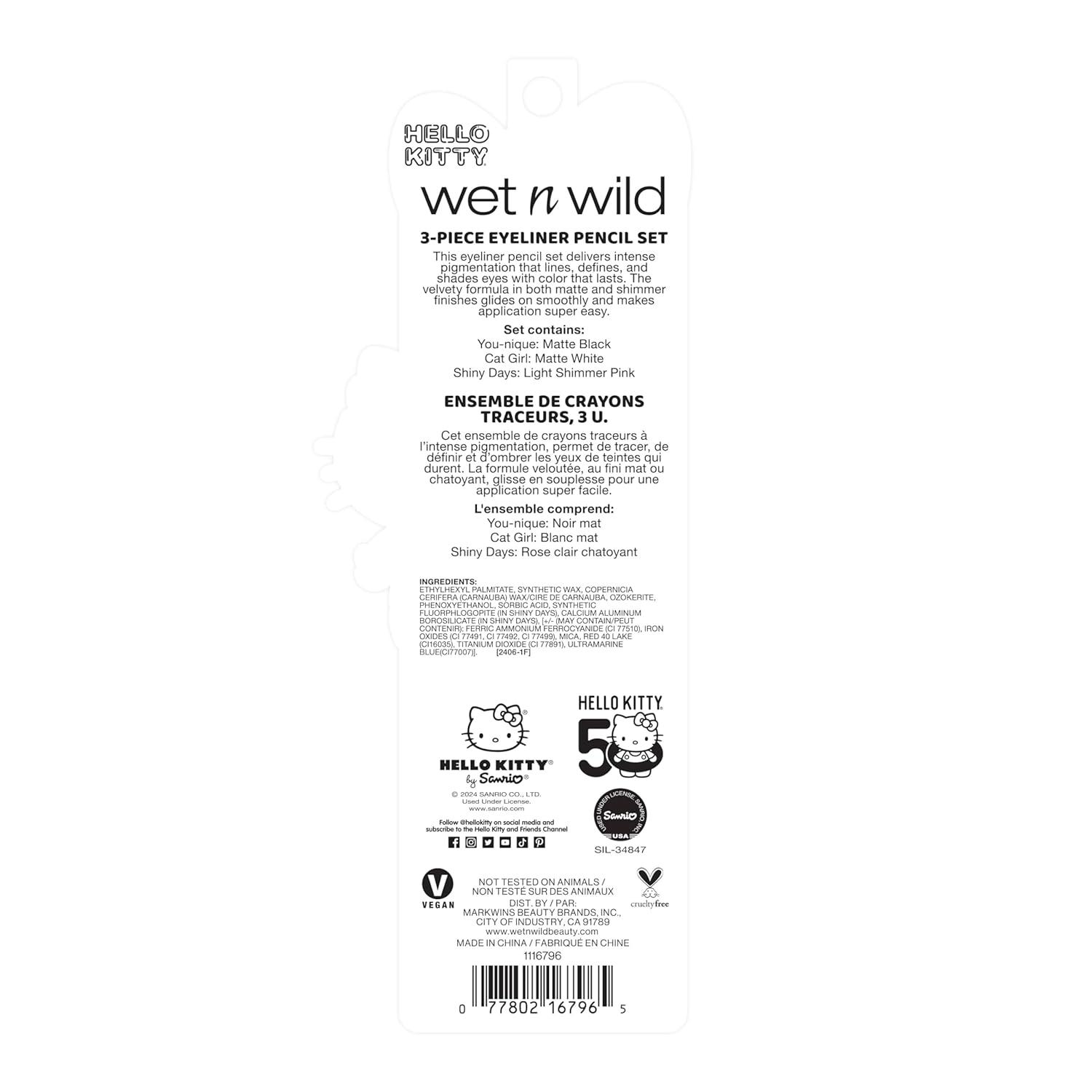 wet n wild Hello Kitty 3-Piece Eyeliner Pencil Set, Multi-Functional Smooth Creamy Versatile Application, Long-Wearing Finish, Cruelty-Free & Vegan
