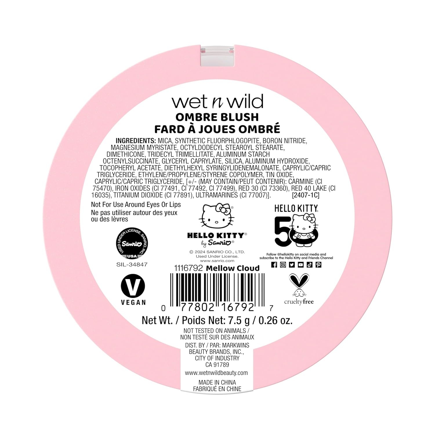wet n wild Hello Kitty Ombre Blush, Buildable, Blendable Customizable Color, New Gradient Formula, Cruelty-Free & Vegan – Cotton Candy(Mellow Cloud)