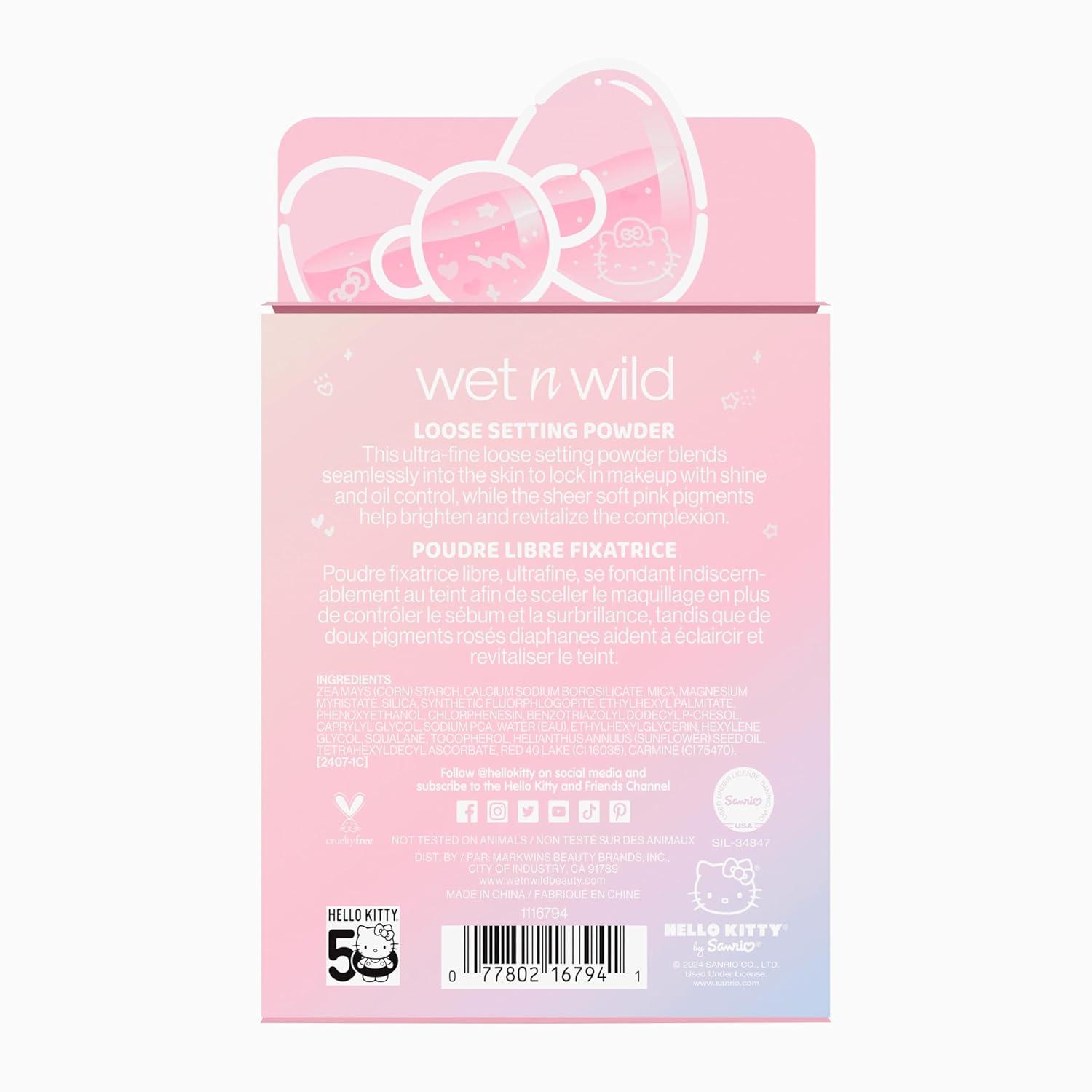 wet n wild Hello Kitty Loose Setting Powder, Ultra-Fine for Shine Control, Brightening & Revitalization, Soft-Sheer Pink Shade, Cruelty-Free & Vegan