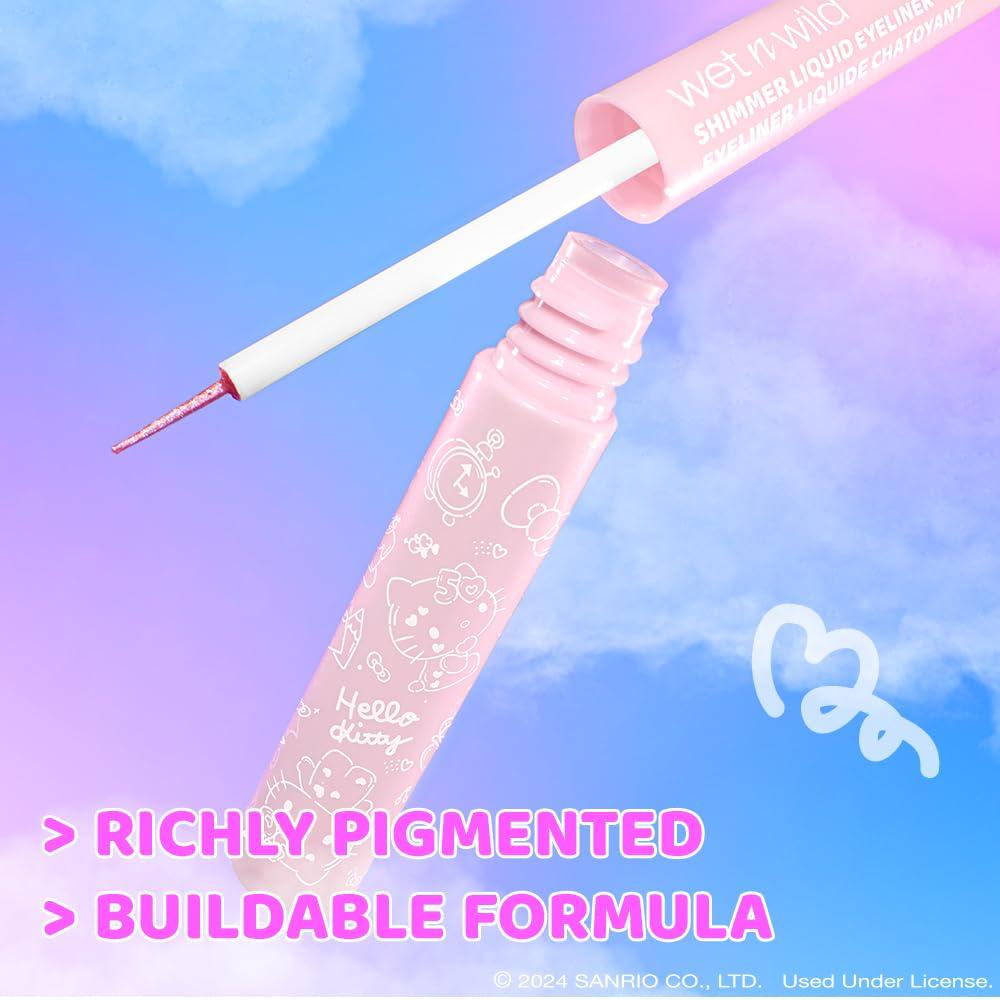 wet n wild Hello Kitty Shimmer Liquid Eyeliner, Richly Pigmented Iridescent Pearl Particles, Smooth & Easy Brush Application, Cruelty-Free & Vegan – Kawaii