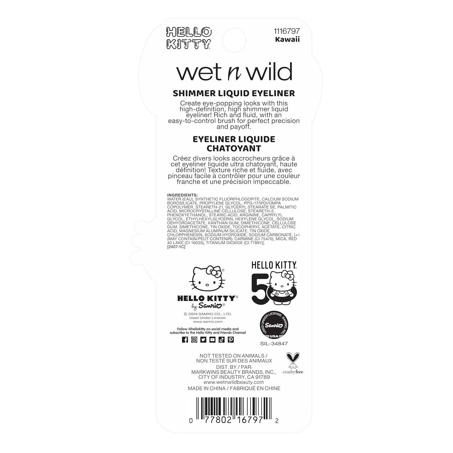 wet n wild Hello Kitty Shimmer Liquid Eyeliner, Richly Pigmented Iridescent Pearl Particles, Smooth & Easy Brush Application, Cruelty-Free & Vegan – Kawaii