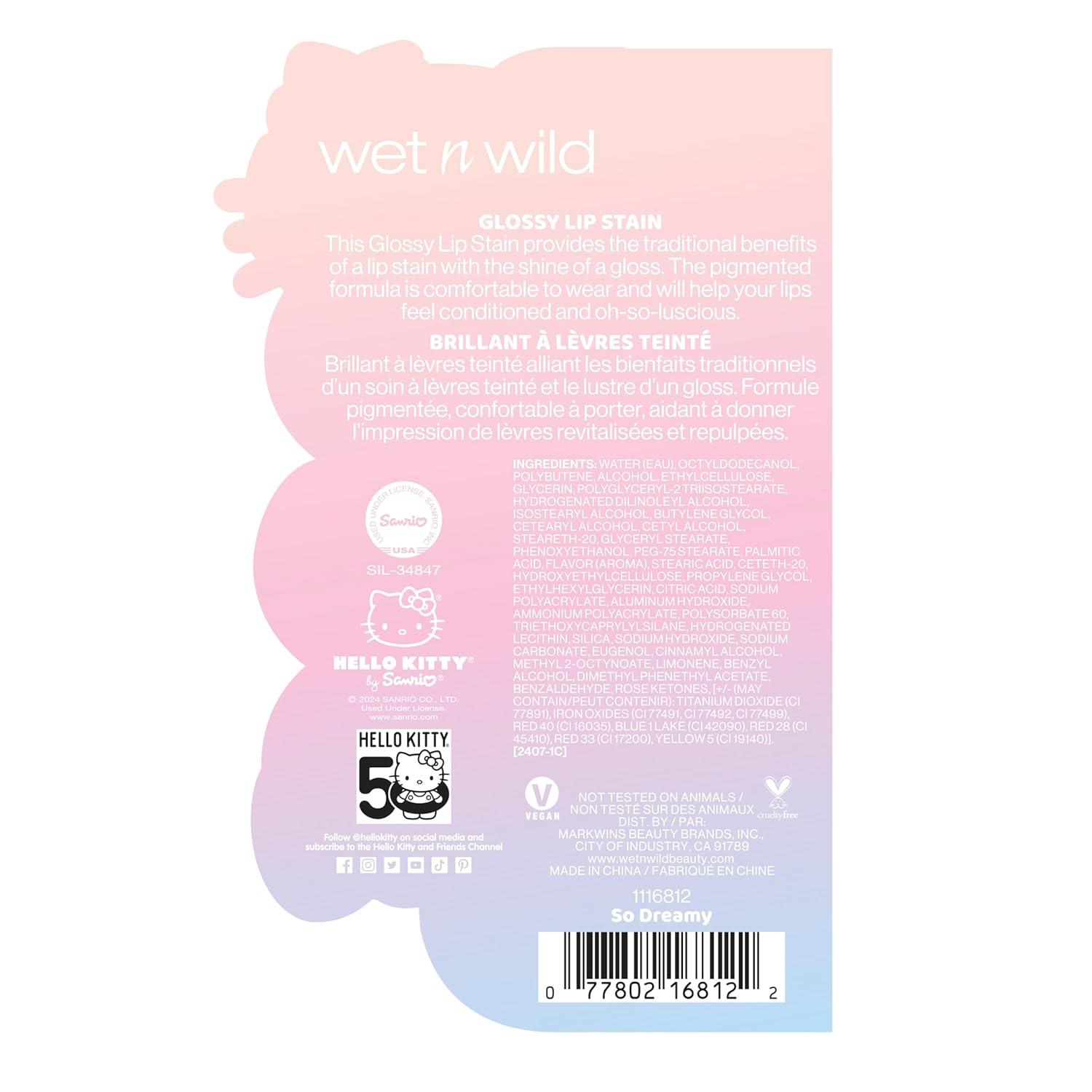 wet n wild Hello Kitty Glossy Lip Stain, Warm Apple Pie Lightly Scented, Nourishing New Glossy Finish Formula, Cruelty-Free & Vegan – So Dreamy(So Dreamy)