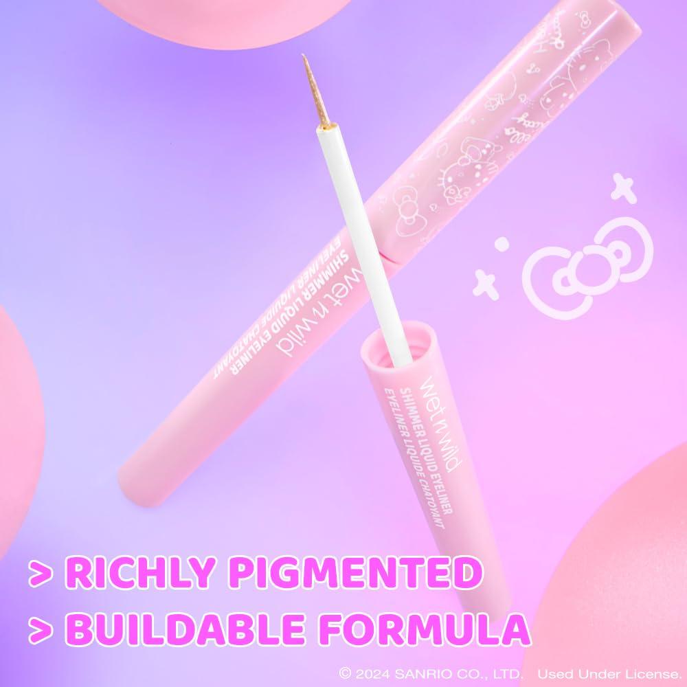 wet n wild Hello Kitty Shimmer Liquid Eyeliner, Richly Pigmented Iridescent Pearl Particles, Smooth & Easy Brush Application, Cruelty-Free & Vegan – Precious