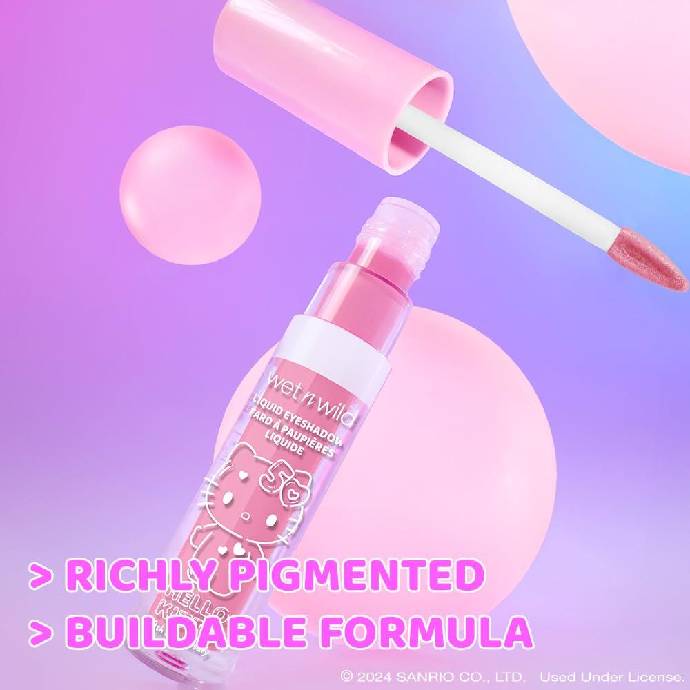 wet n wild Hello Kitty Liquid Eyeshadow, Smooth, Blendable, Shimmery Matte Bubblegum Pink Shade, Cruelty-Free & Vegan – Cheers (Bubbly)