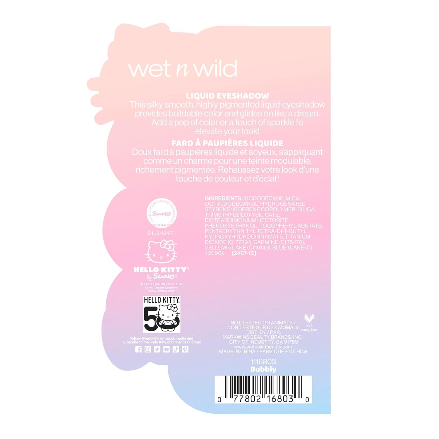 wet n wild Hello Kitty Liquid Eyeshadow, Smooth, Blendable, Shimmery Matte Bubblegum Pink Shade, Cruelty-Free & Vegan – Cheers (Bubbly)