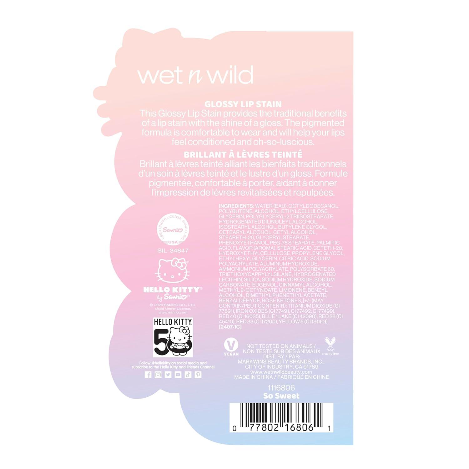 wet n wild Hello Kitty Glossy Lip Stain, Warm Apple Pie Lightly Scented, Nourishing New Glossy Finish Formula, Cruelty-Free & Vegan – So Dreamy(So Sweet)