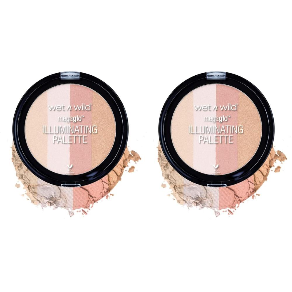 wet n wild MegaGlo Illuminating Blush Makeup Powder Palette, Catwalk Pink, Highlighter Face Make Up(0.41 Ounce (Pack of 2))