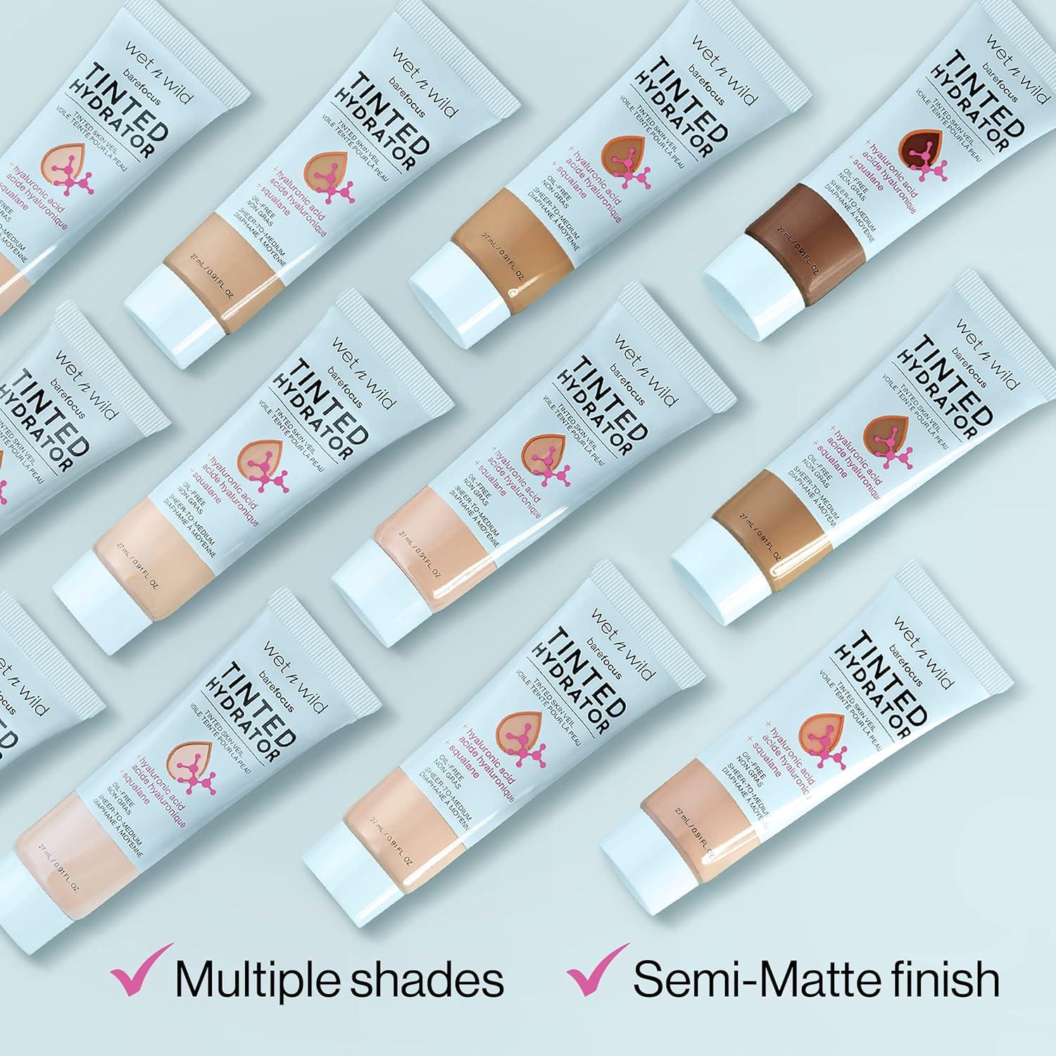 wet n wild Bare Focus Tinted Hydrator Tinted Skin Veil, Lightweight Buildable Coverage with Hyaluronic Acid & Vegan Squalane, Sheer-to-Medium Coverage, Semi-Matte Finish, Cruelty-Free – Light Medium(Deep)