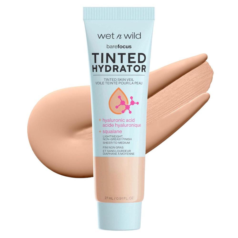 wet n wild Bare Focus Tinted Hydrator Tinted Skin Veil, Lightweight Buildable Coverage with Hyaluronic Acid & Vegan Squalane, Sheer-to-Medium Coverage, Semi-Matte Finish, Cruelty-Free – Light Medium(Light)