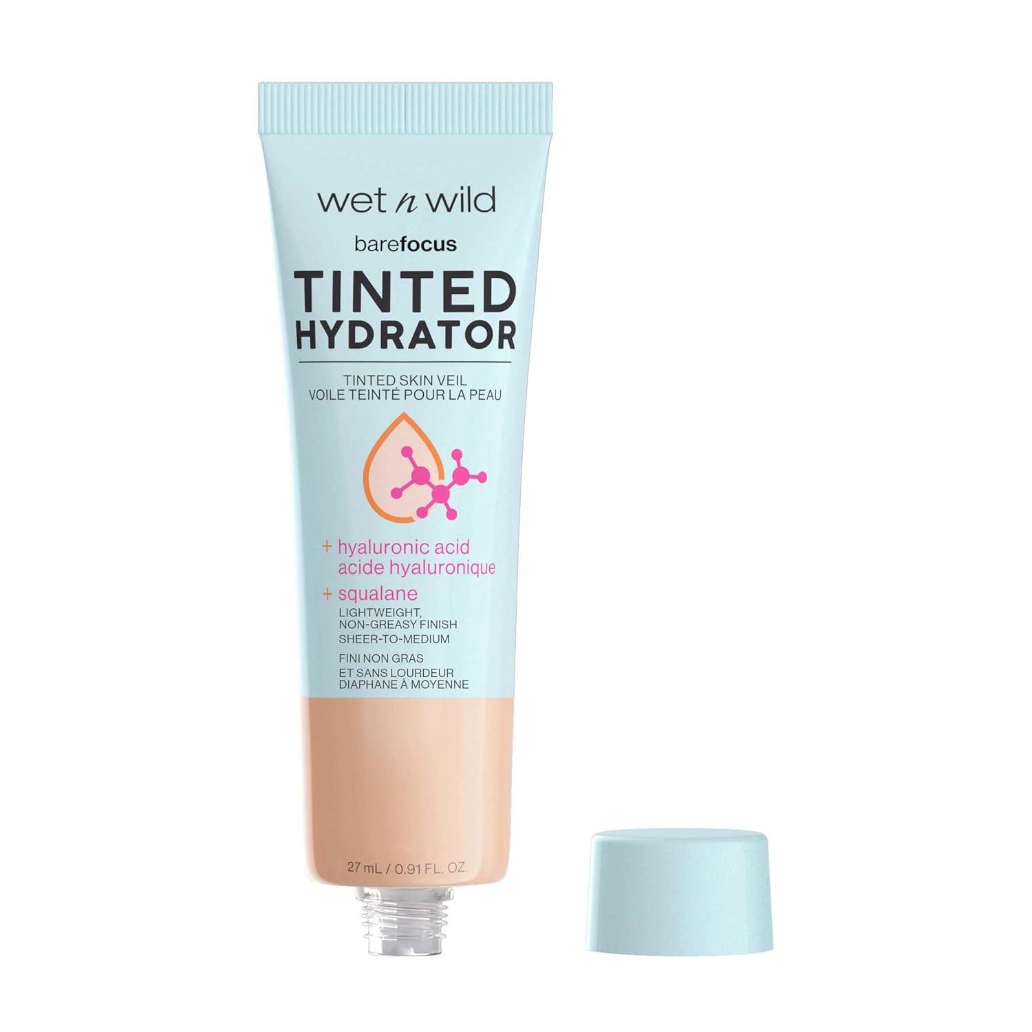wet n wild Bare Focus Tinted Hydrator Tinted Skin Veil, Lightweight Buildable Coverage with Hyaluronic Acid & Vegan Squalane, Sheer-to-Medium Coverage, Semi-Matte Finish, Cruelty-Free – Light Medium(Light)