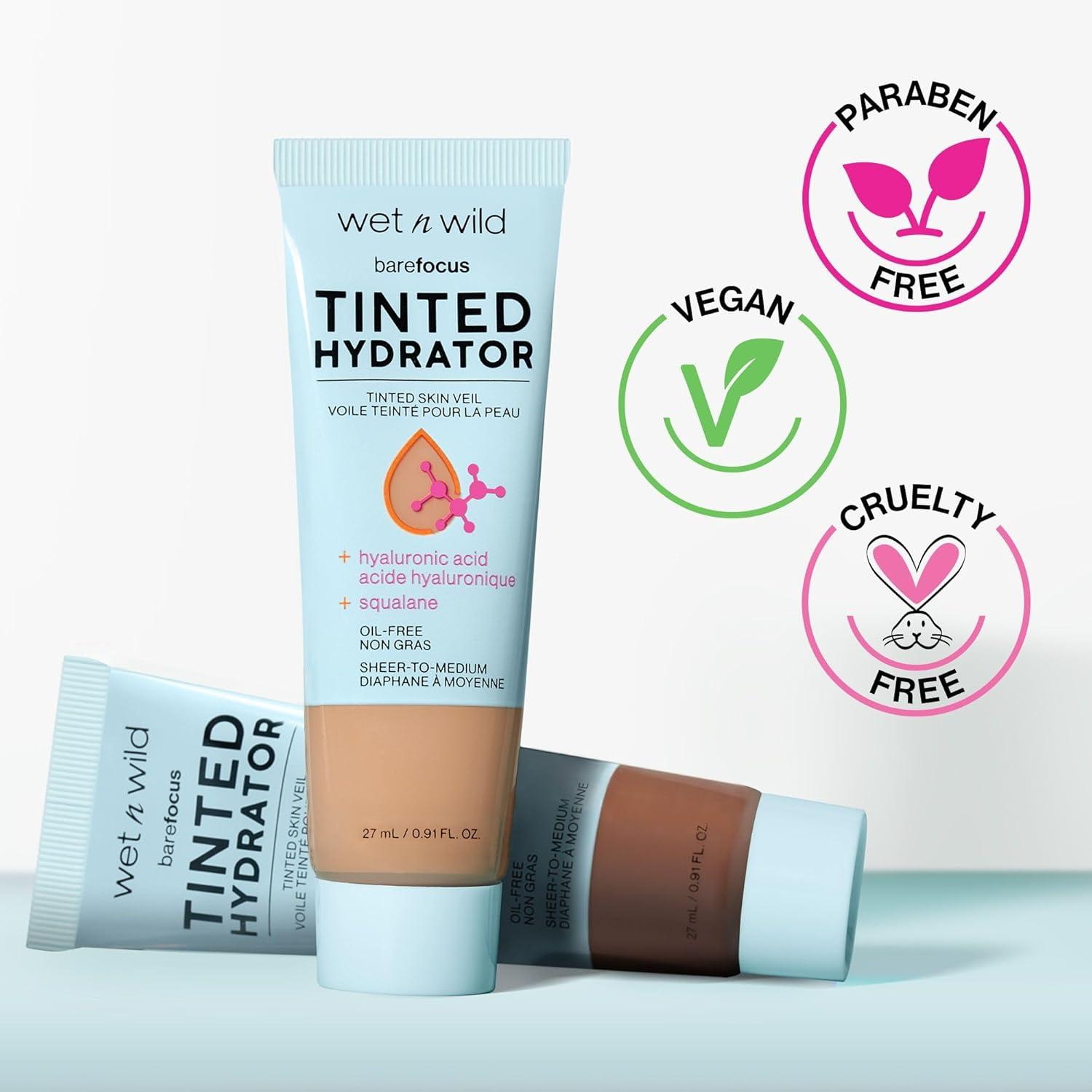 wet n wild Bare Focus Tinted Hydrator Tinted Skin Veil, Lightweight Buildable Coverage with Hyaluronic Acid & Vegan Squalane, Sheer-to-Medium Coverage, Semi-Matte Finish, Cruelty-Free – Light Medium(Light)