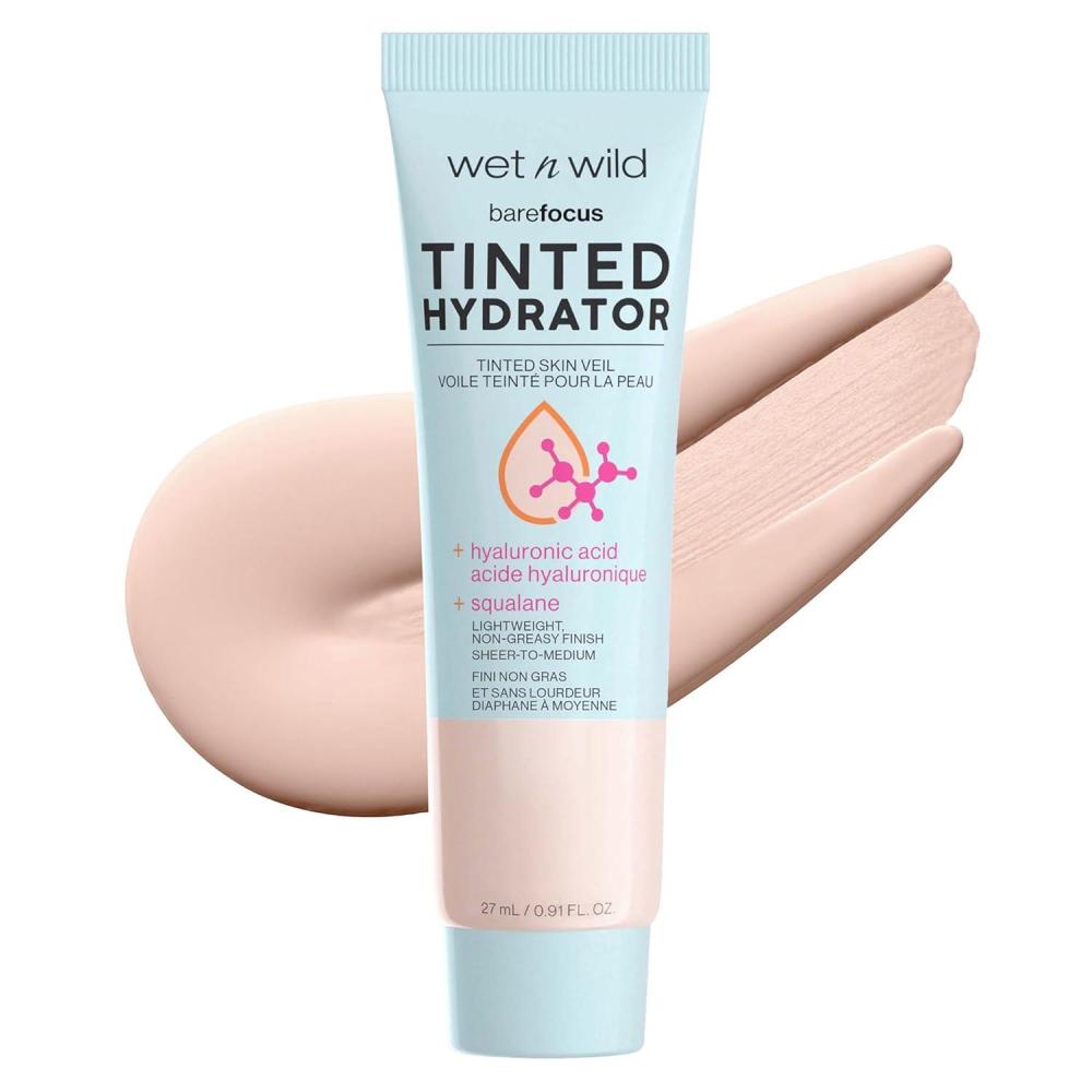 wet n wild Bare Focus Tinted Hydrator Tinted Skin Veil, Lightweight Buildable Coverage with Hyaluronic Acid & Vegan Squalane, Sheer-to-Medium Coverage, Semi-Matte Finish, Cruelty-Free – Light Medium(Porecelain)