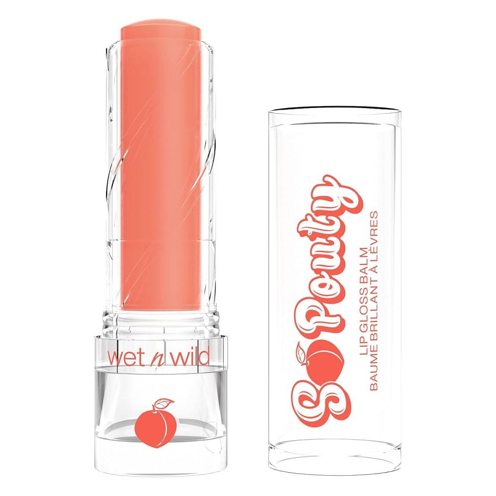 wet n wild Perfect Pout So Pouty Shine Tinted Lip Balm Peach Flavored, Hyaluronic Acid, Vegan Collagen, Moisturizing For Dry Lip Care, Pink(Peach Bum)