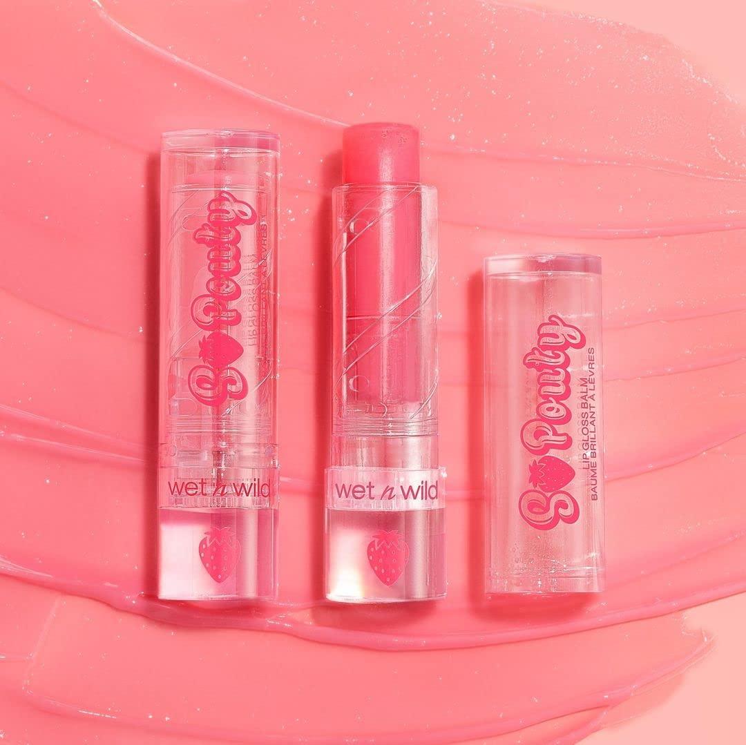 wet n wild Perfect Pout So Pouty Shine Tinted Lip Balm Peach Flavored, Hyaluronic Acid, Vegan Collagen, Moisturizing For Dry Lip Care, Pink(Peach Bum)