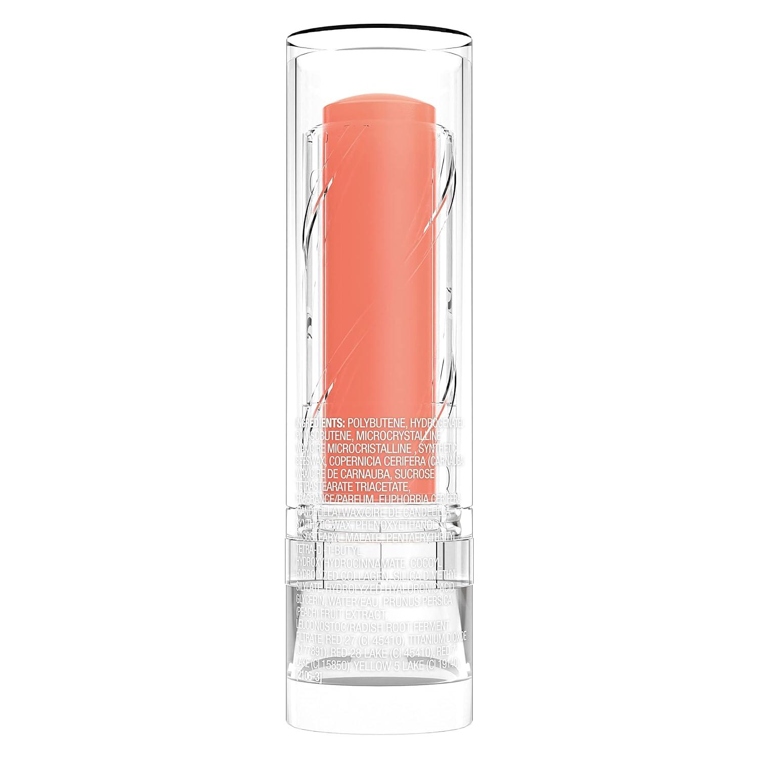 wet n wild Perfect Pout So Pouty Shine Tinted Lip Balm Peach Flavored, Hyaluronic Acid, Vegan Collagen, Moisturizing For Dry Lip Care, Pink(Peach Bum)