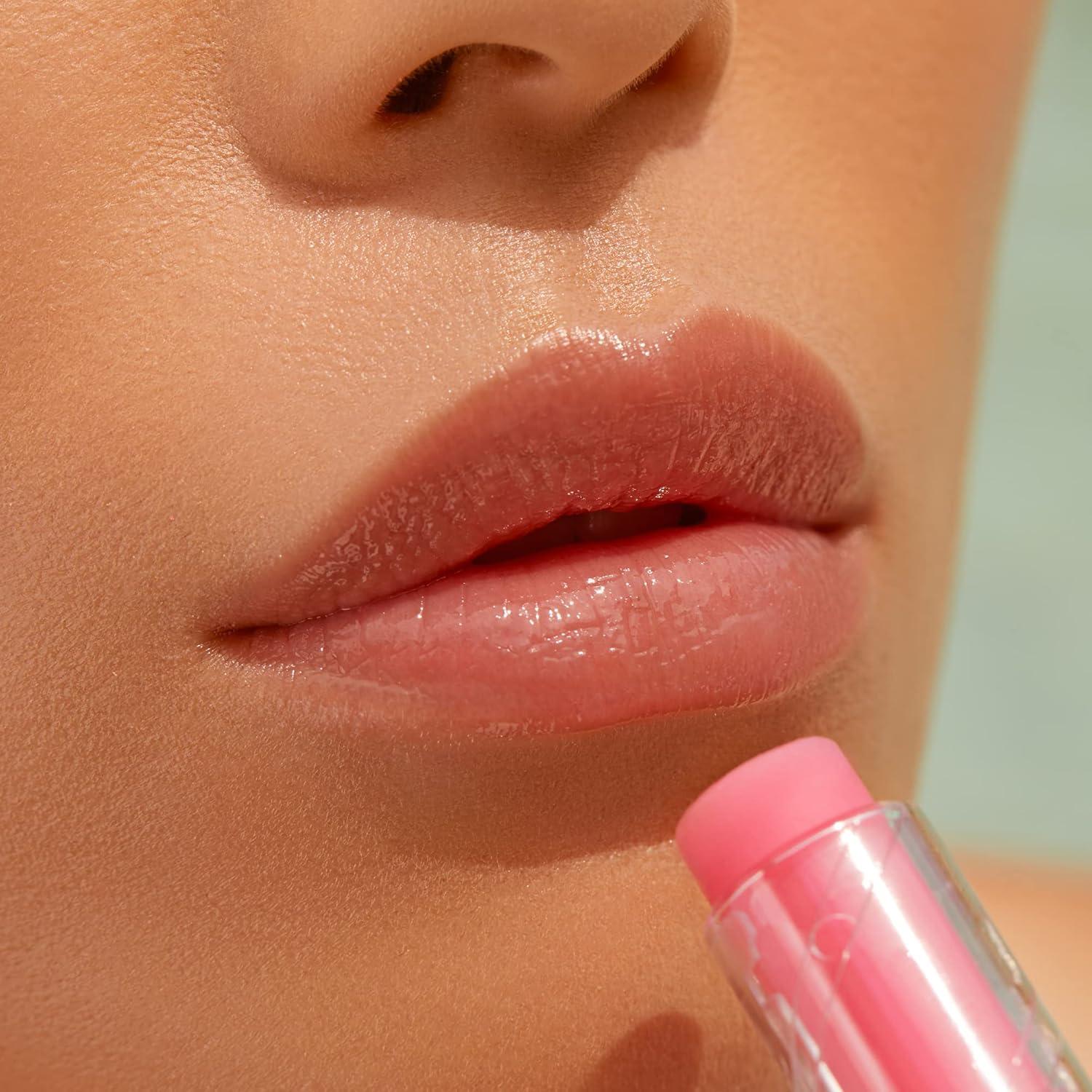 wet n wild Perfect Pout So Pouty Shine Tinted Lip Balm Peach Flavored, Hyaluronic Acid, Vegan Collagen, Moisturizing For Dry Lip Care, Pink(Peach Bum)