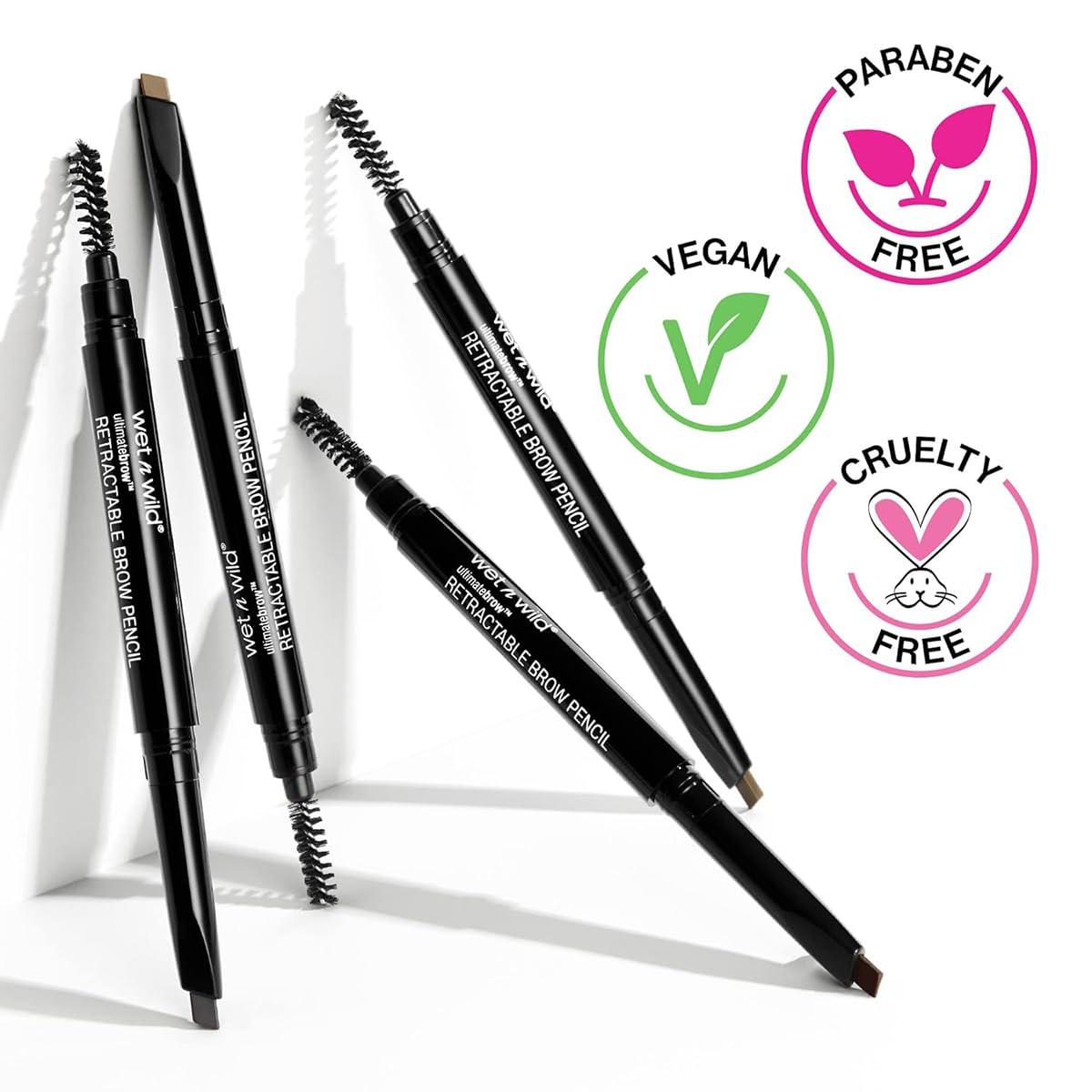 wet n wild Ultimate Eyebrow Retractable Definer Pencil, Medium Brown, Dual-Sided Brow Brush, Fine Tip, Shapes, Defines, Fills Brow Makeup(Medium Brown)