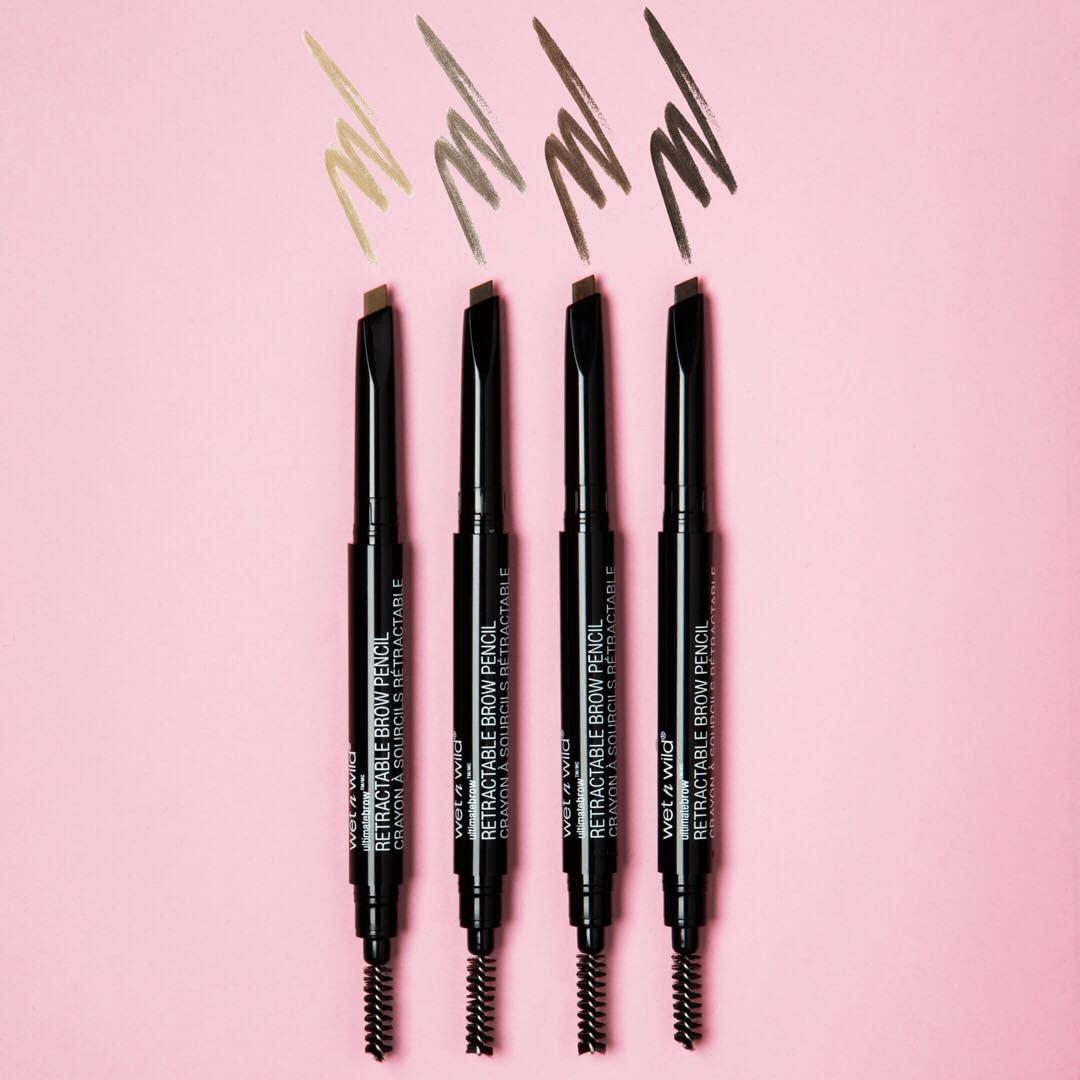 wet n wild Ultimate Eyebrow Retractable Definer Pencil, Medium Brown, Dual-Sided Brow Brush, Fine Tip, Shapes, Defines, Fills Brow Makeup(Taupe)