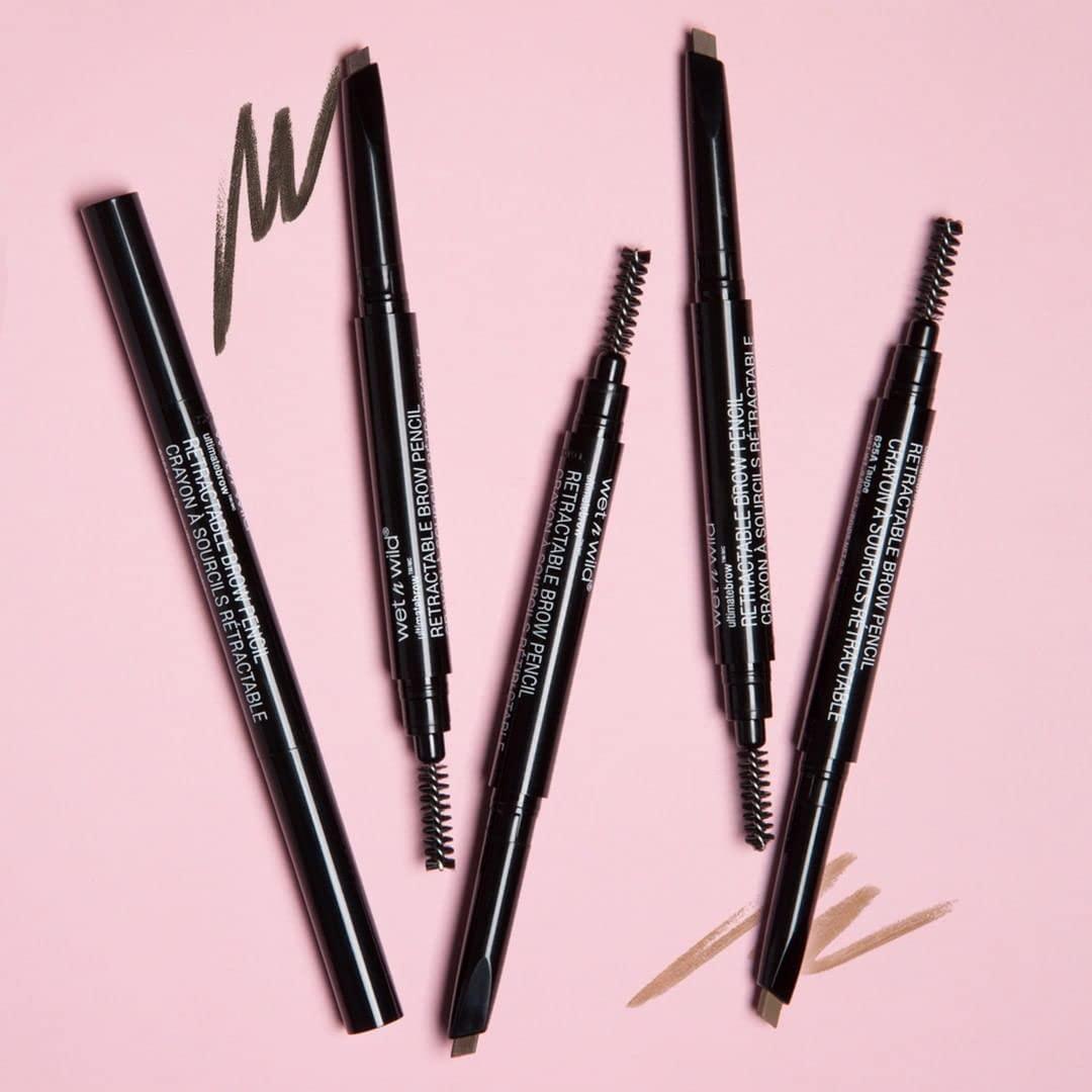 wet n wild Ultimate Eyebrow Retractable Definer Pencil, Medium Brown, Dual-Sided Brow Brush, Fine Tip, Shapes, Defines, Fills Brow Makeup(Taupe)