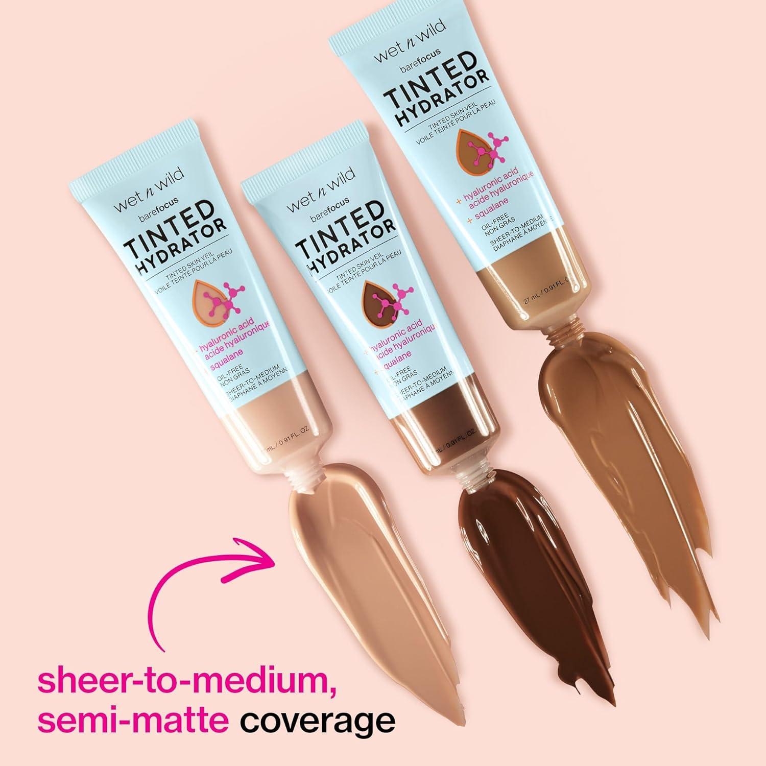wet n wild Bare Focus Tinted Hydrator Tinted Skin Veil, Lightweight Buildable Coverage with Hyaluronic Acid & Vegan Squalane, Sheer-to-Medium Coverage, Semi-Matte Finish, Cruelty-Free – Light Medium(Tan Medium Deep)