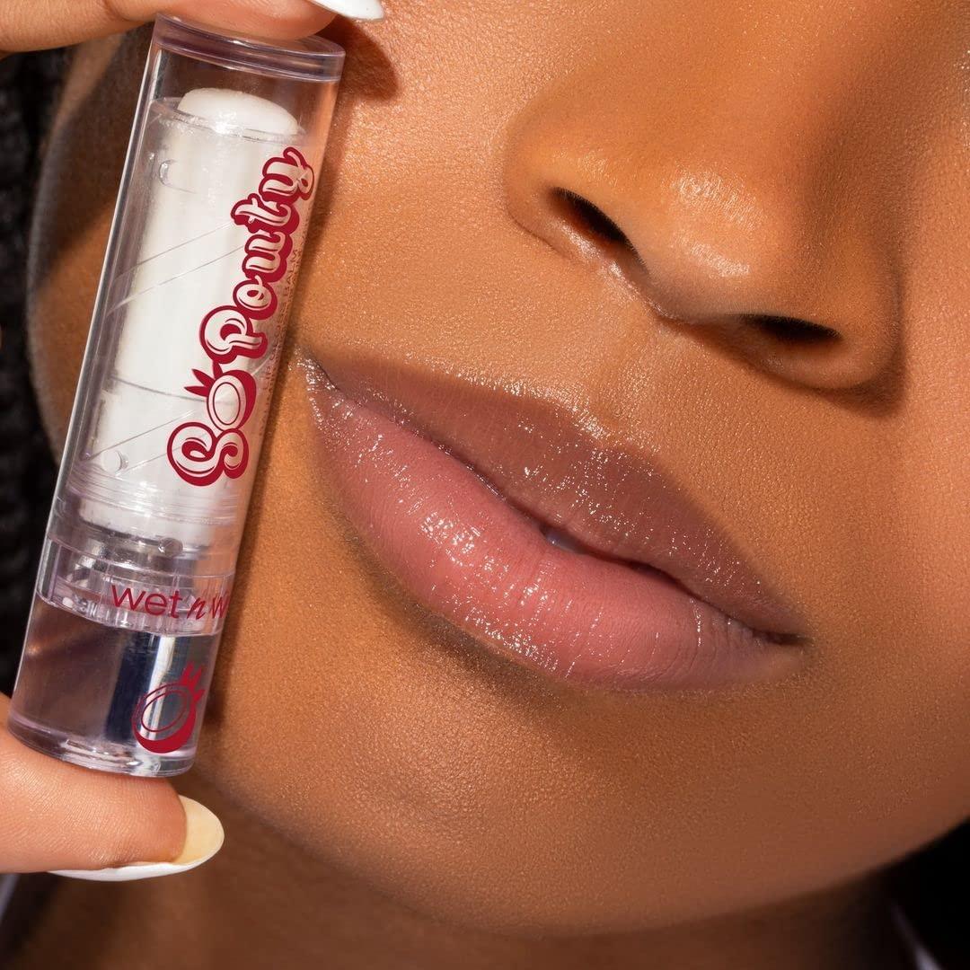 wet n wild Perfect Pout So Pouty Shine Tinted Lip Balm Peach Flavored, Hyaluronic Acid, Vegan Collagen, Moisturizing For Dry Lip Care, Pink(Coconuts For You)