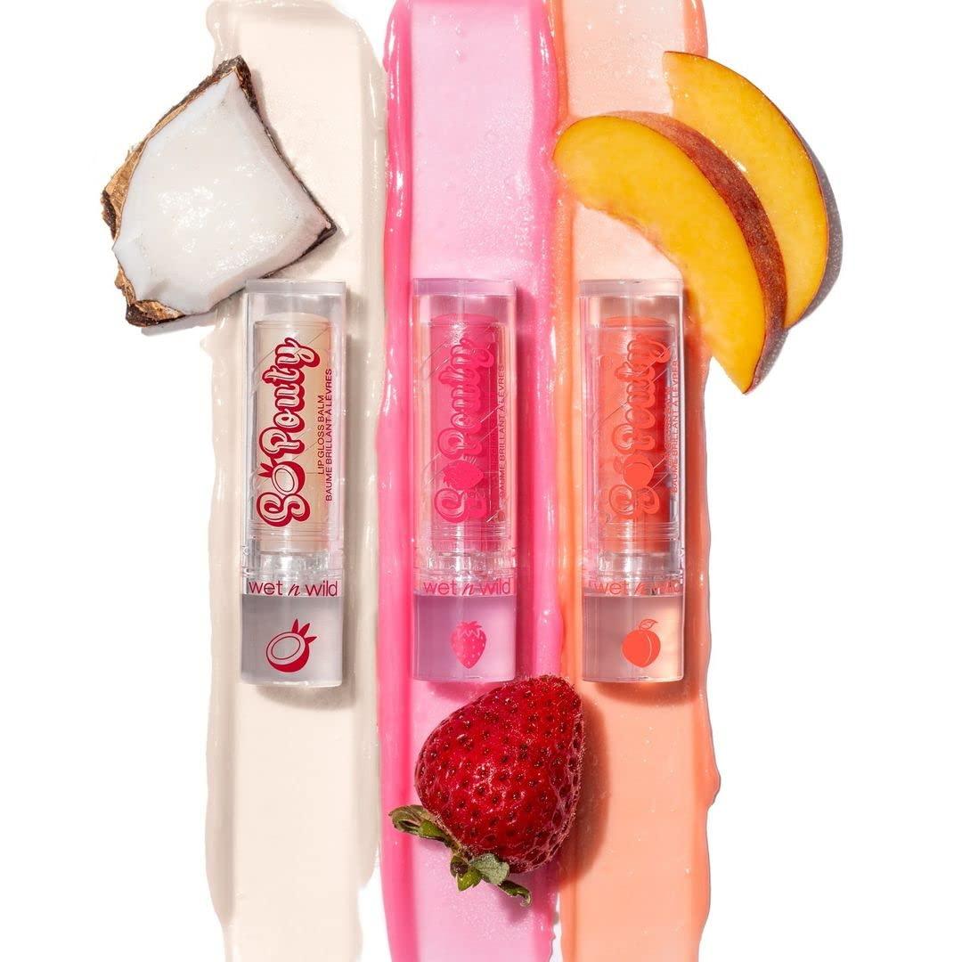 wet n wild Perfect Pout So Pouty Shine Tinted Lip Balm Peach Flavored, Hyaluronic Acid, Vegan Collagen, Moisturizing For Dry Lip Care, Pink(Coconuts For You)
