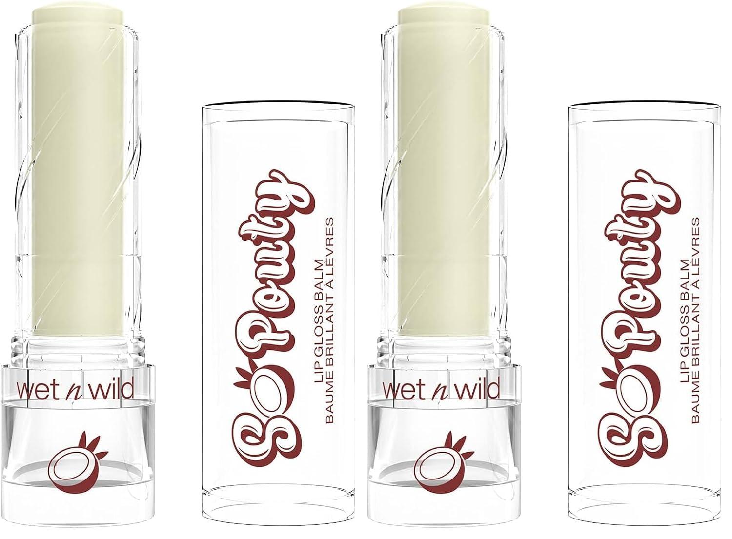 wet n wild Perfect Pout So Pouty Shine Tinted Lip Balm Peach Flavored, Hyaluronic Acid, Vegan Collagen, Moisturizing For Dry Lip Care, Pink(Coconuts For You)