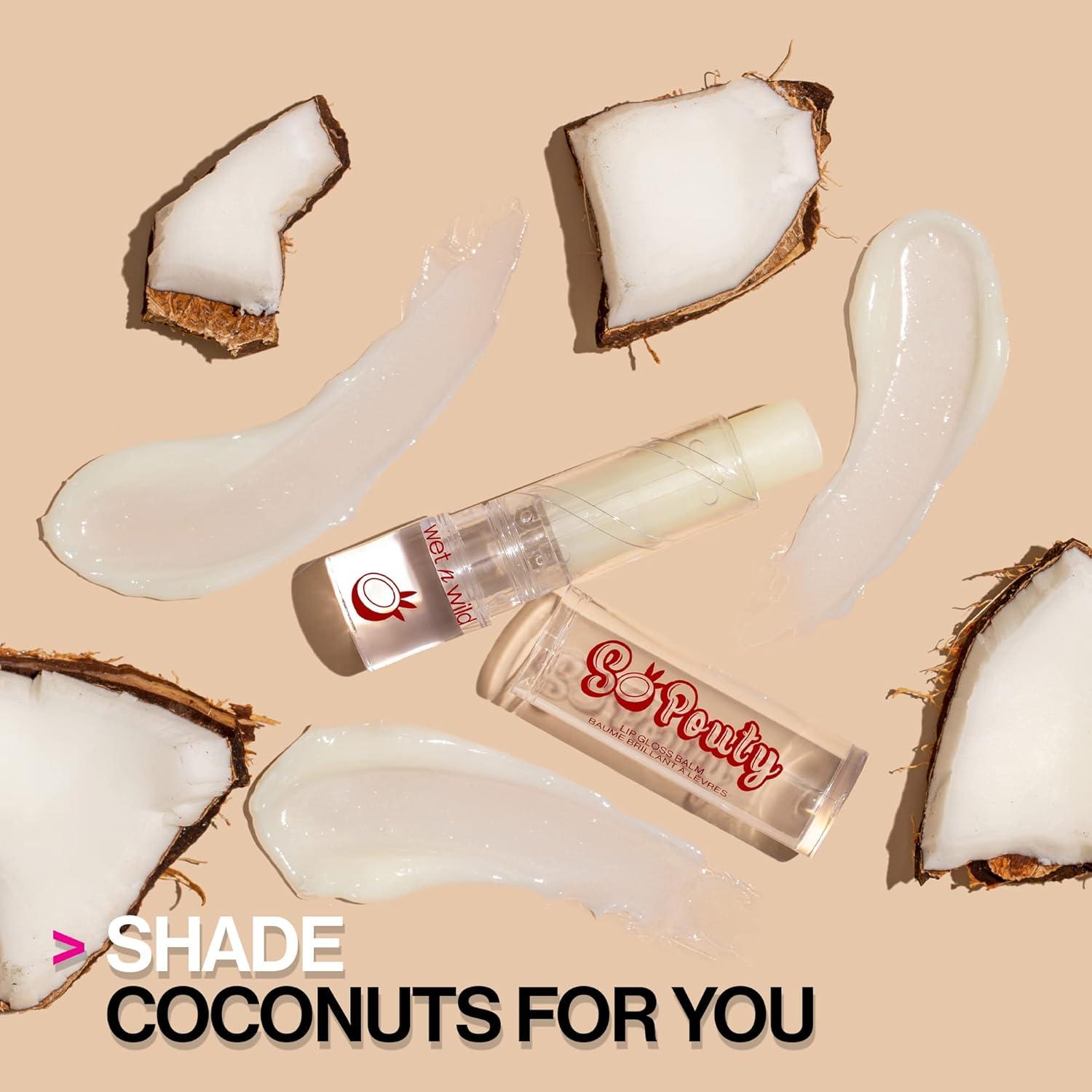 wet n wild Perfect Pout So Pouty Shine Tinted Lip Balm Peach Flavored, Hyaluronic Acid, Vegan Collagen, Moisturizing For Dry Lip Care, Pink(Coconuts For You)