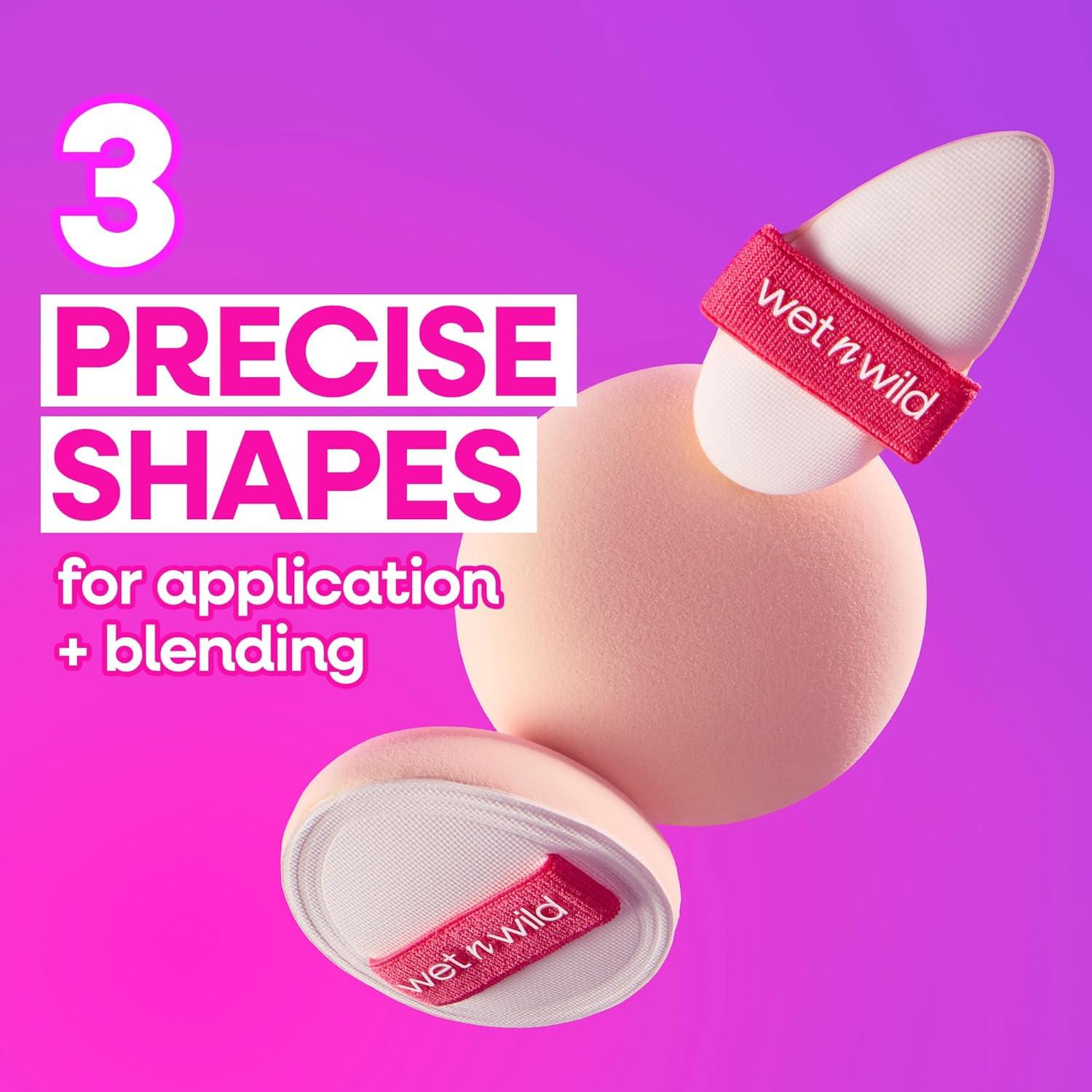 wet n wild Triple Feature 3-Piece Cushion Sponge Set, Ultra-Soft Versatile Makeup Blenders for Liquid & Powder, Seamless Streak-Free Application, Hands-Free Grip with Stretchy Ribbon, Cruelty-Free