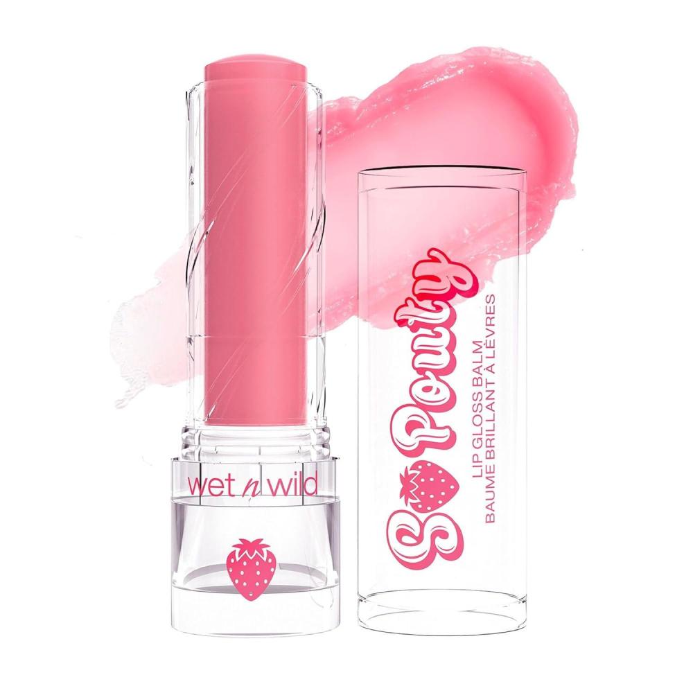 wet n wild Perfect Pout So Pouty Shine Tinted Lip Balm Peach Flavored, Hyaluronic Acid, Vegan Collagen, Moisturizing For Dry Lip Care, Pink(Sweetest Pick)