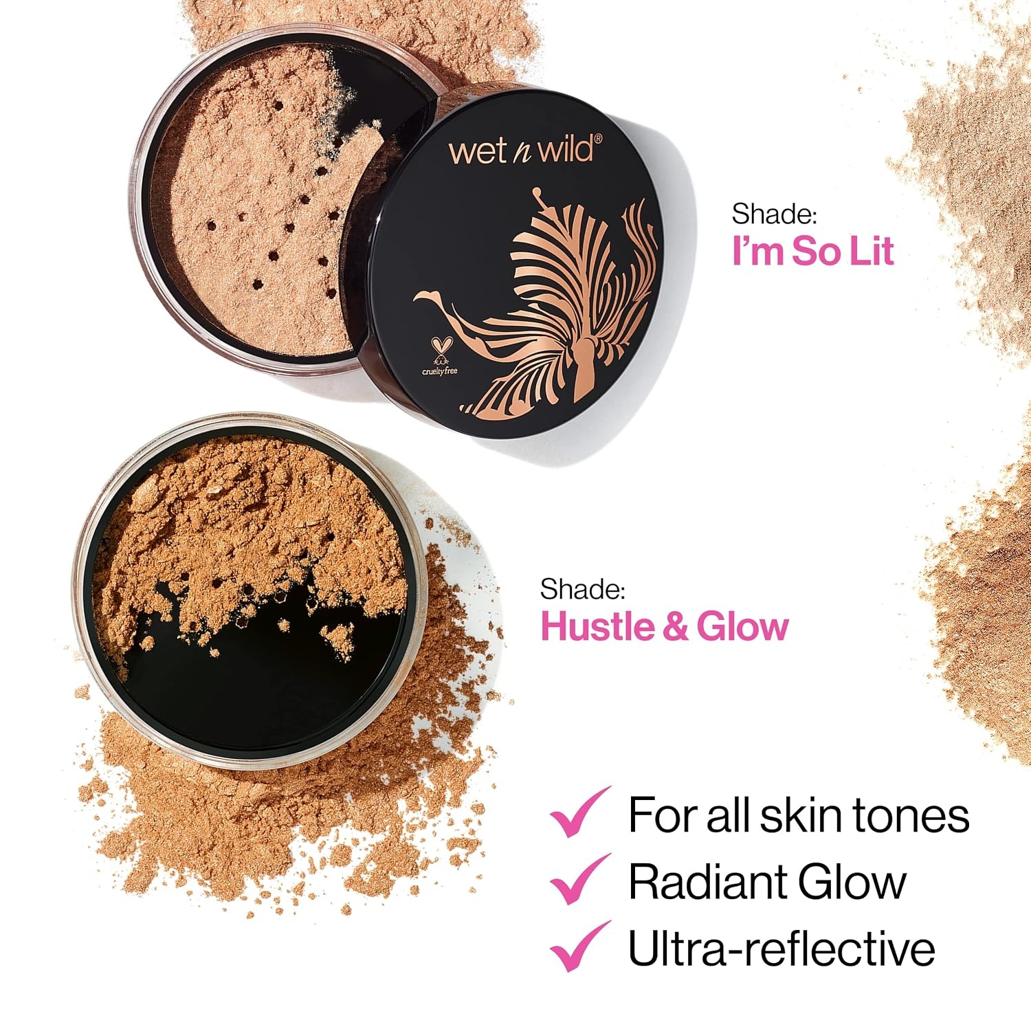 wet n wild MegaGlo Loose Highlighting Powder Makeup, I’m So Lit, Rose Gold | Vegan | Cruelty-free(1- Hustle & Glow)
