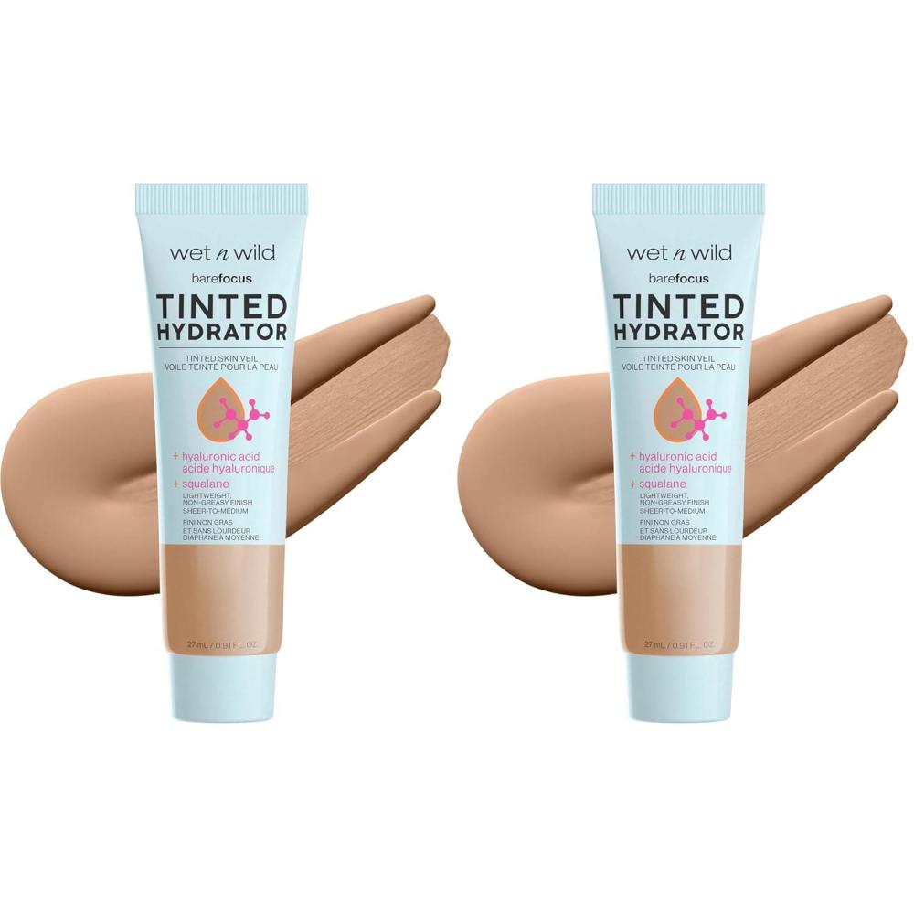 wet n wild Bare Focus Tinted Hydrator Tinted Skin Veil, Lightweight Buildable Coverage with Hyaluronic Acid & Vegan Squalane, Sheer-to-Medium Coverage, Semi-Matte Finish, Cruelty-Free – Light Medium(Medium Tan)