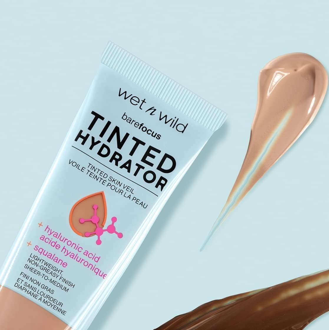 wet n wild Bare Focus Tinted Hydrator Tinted Skin Veil, Lightweight Buildable Coverage with Hyaluronic Acid & Vegan Squalane, Sheer-to-Medium Coverage, Semi-Matte Finish, Cruelty-Free – Light Medium(Medium Tan)