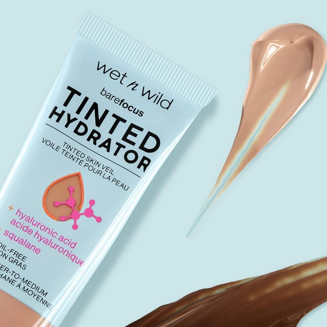 wet n wild Bare Focus Tinted Hydrator Tinted Skin Veil, Lightweight Buildable Coverage with Hyaluronic Acid & Vegan Squalane, Sheer-to-Medium Coverage, Semi-Matte Finish, Cruelty-Free – Light Medium(Medium Tan)