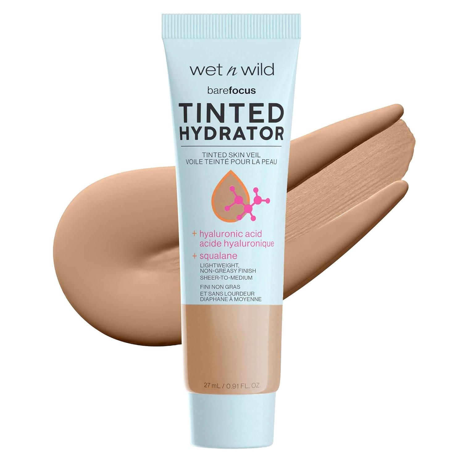 wet n wild Bare Focus Tinted Hydrator Tinted Skin Veil, Lightweight Buildable Coverage with Hyaluronic Acid & Vegan Squalane, Sheer-to-Medium Coverage, Semi-Matte Finish, Cruelty-Free – Light Medium(Medium Tan)