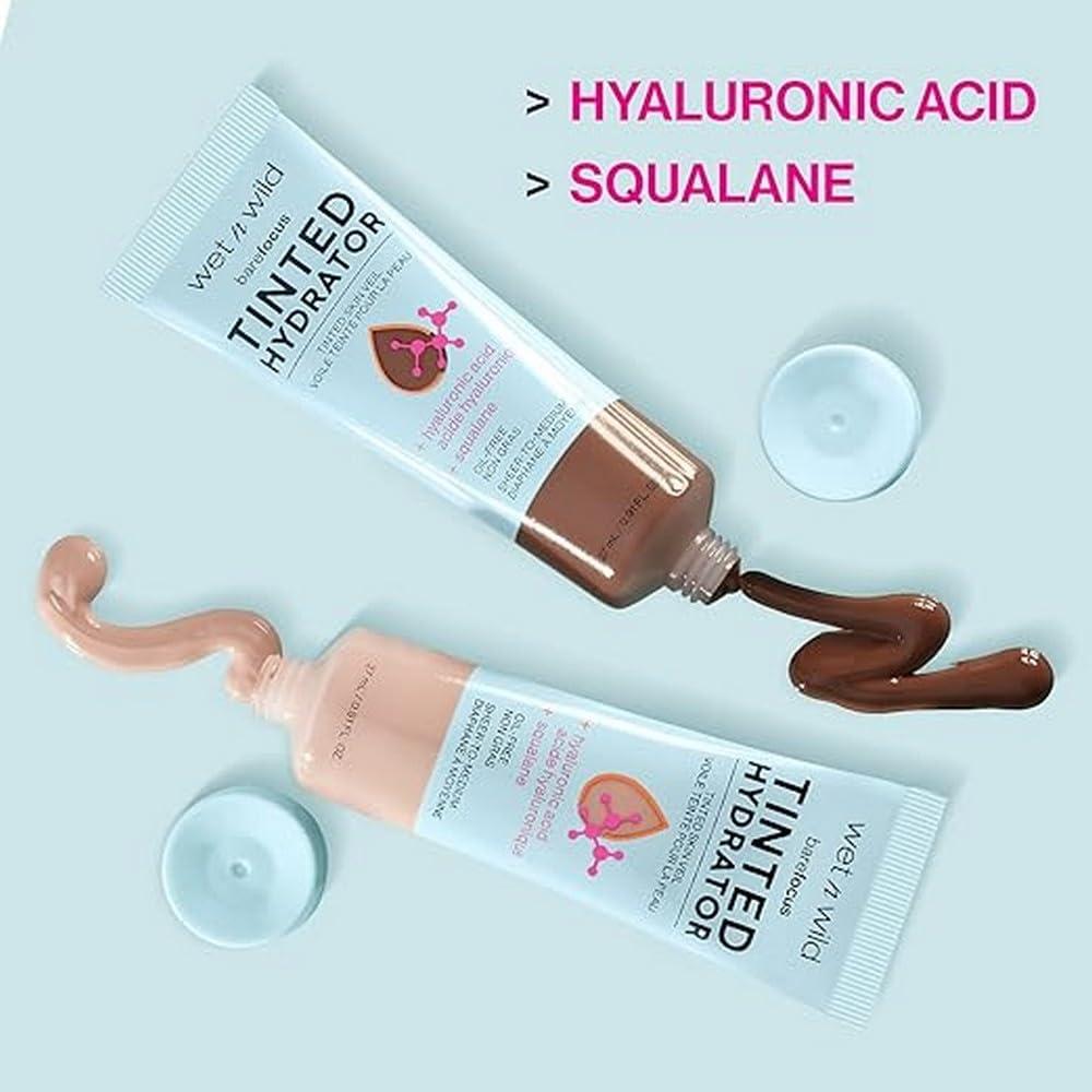 wet n wild Bare Focus Tinted Hydrator Tinted Skin Veil, Lightweight Buildable Coverage with Hyaluronic Acid & Vegan Squalane, Sheer-to-Medium Coverage, Semi-Matte Finish, Cruelty-Free – Light Medium(Medium Tan)
