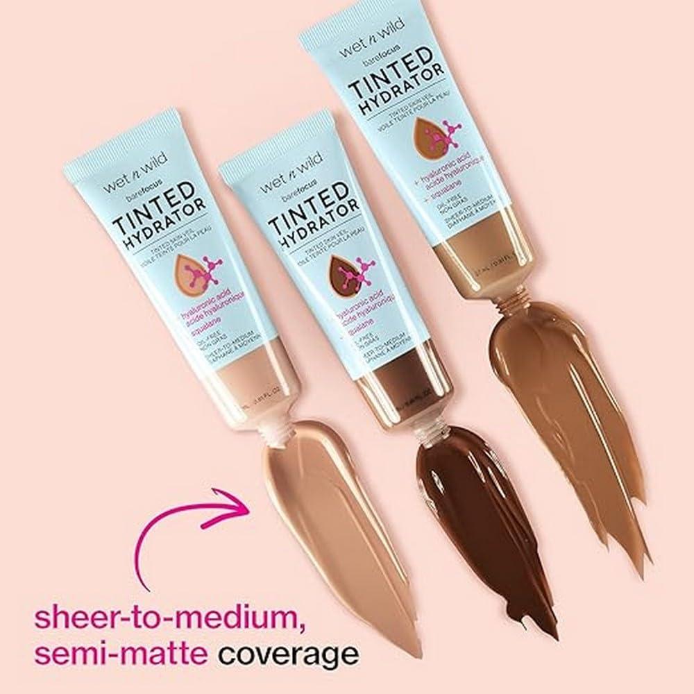 wet n wild Bare Focus Tinted Hydrator Tinted Skin Veil, Lightweight Buildable Coverage with Hyaluronic Acid & Vegan Squalane, Sheer-to-Medium Coverage, Semi-Matte Finish, Cruelty-Free – Light Medium(Medium Tan)