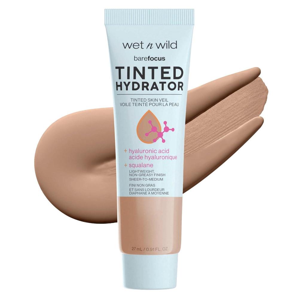 wet n wild Bare Focus Tinted Hydrator Tinted Skin Veil, Lightweight Buildable Coverage with Hyaluronic Acid & Vegan Squalane, Sheer-to-Medium Coverage, Semi-Matte Finish, Cruelty-Free – Light Medium(Medium Deep)