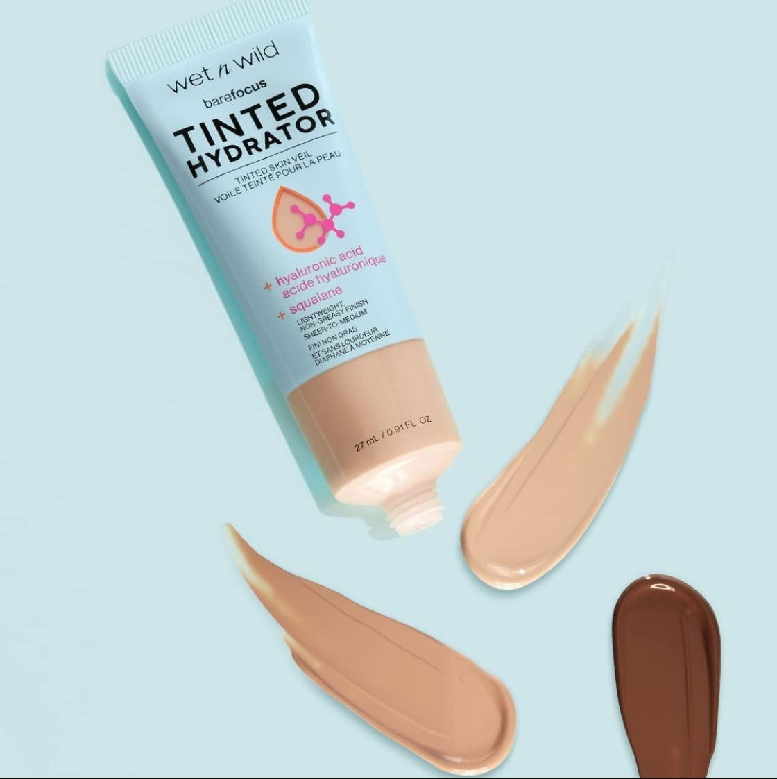 wet n wild Bare Focus Tinted Hydrator Tinted Skin Veil, Lightweight Buildable Coverage with Hyaluronic Acid & Vegan Squalane, Sheer-to-Medium Coverage, Semi-Matte Finish, Cruelty-Free – Light Medium(Medium Deep)