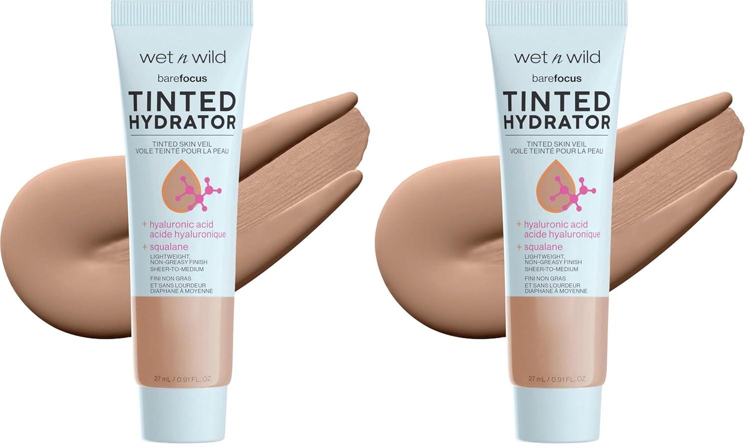 wet n wild Bare Focus Tinted Hydrator Tinted Skin Veil, Lightweight Buildable Coverage with Hyaluronic Acid & Vegan Squalane, Sheer-to-Medium Coverage, Semi-Matte Finish, Cruelty-Free – Light Medium(Medium Deep)