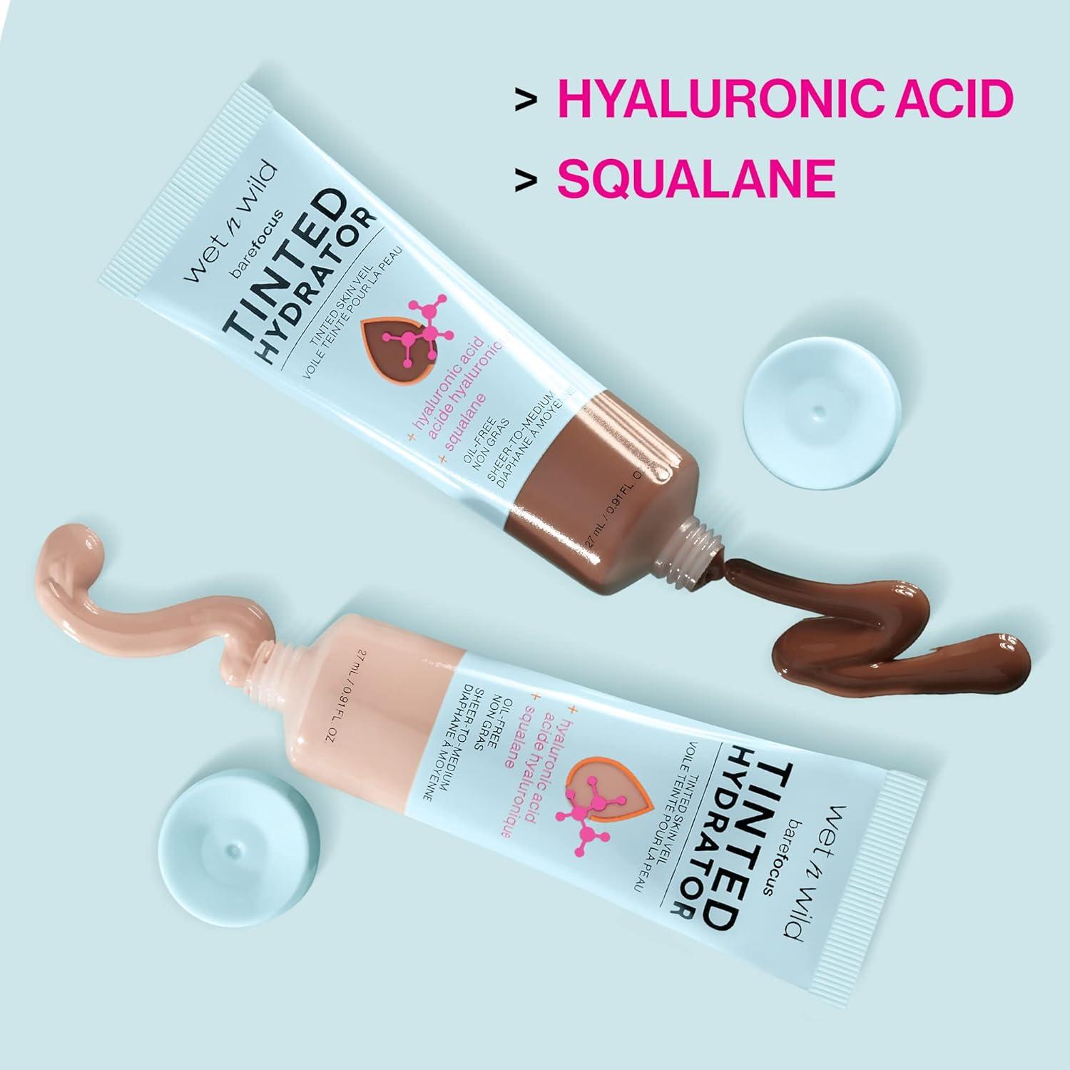 wet n wild Bare Focus Tinted Hydrator Tinted Skin Veil, Lightweight Buildable Coverage with Hyaluronic Acid & Vegan Squalane, Sheer-to-Medium Coverage, Semi-Matte Finish, Cruelty-Free – Light Medium(Medium Deep)