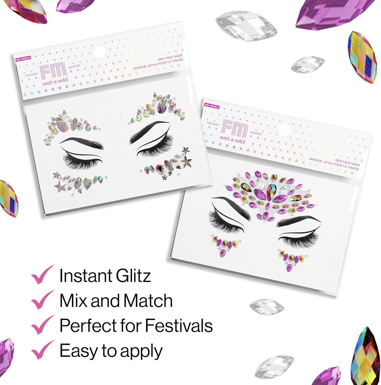 wet n wild Fantasy Makers Gem Face Mask, Face Crystals, Face Jewels, Face Gems, Face Gems, Rhinestone For Party, Fave, Festival, Dress Up, Temporary Tattoo Stickers, Cosmic Queen